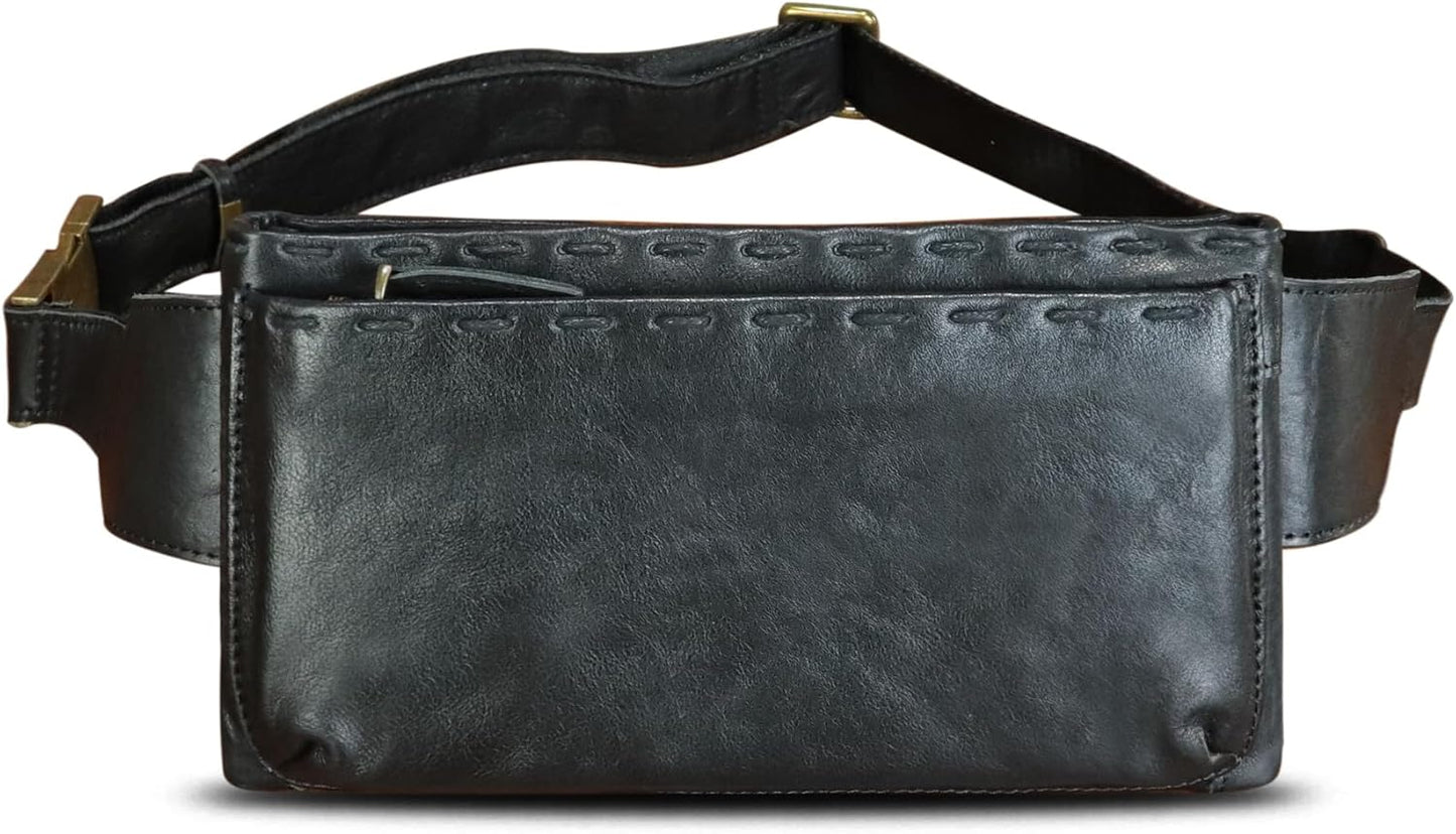 LRTO Genuine Leather Waist Bag Fanny Packs Hip Bag for Women and Men Real Leather Small Fanny Bag Sling Bag Crossbody Bags Chest Purses (Black), LRTO-15006