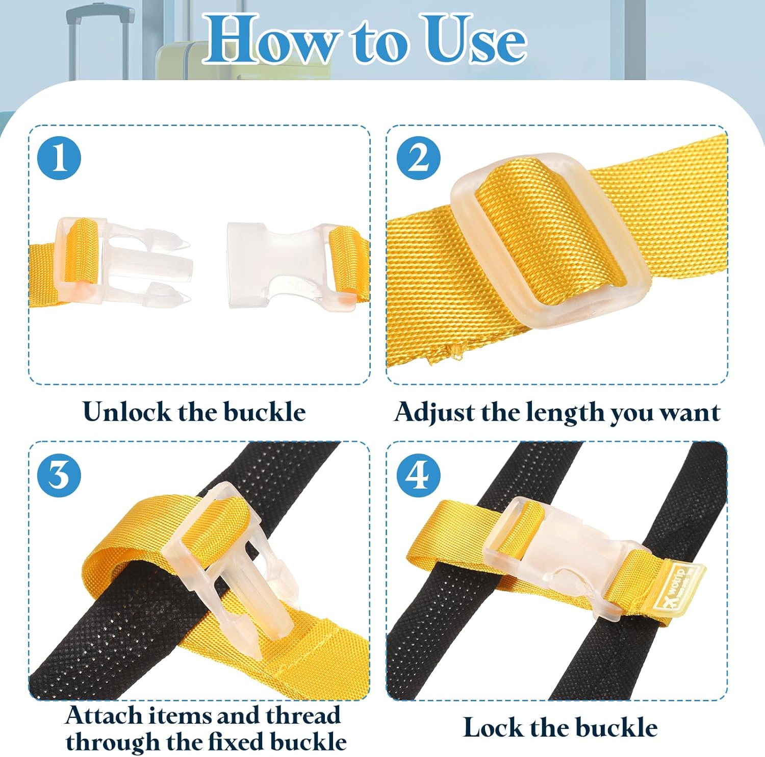 uxcell 4Pcs Add A Bag Luggage Strap, 4-12 Inch Adjustable Suitcase Belt Travel Accessories, Luggage