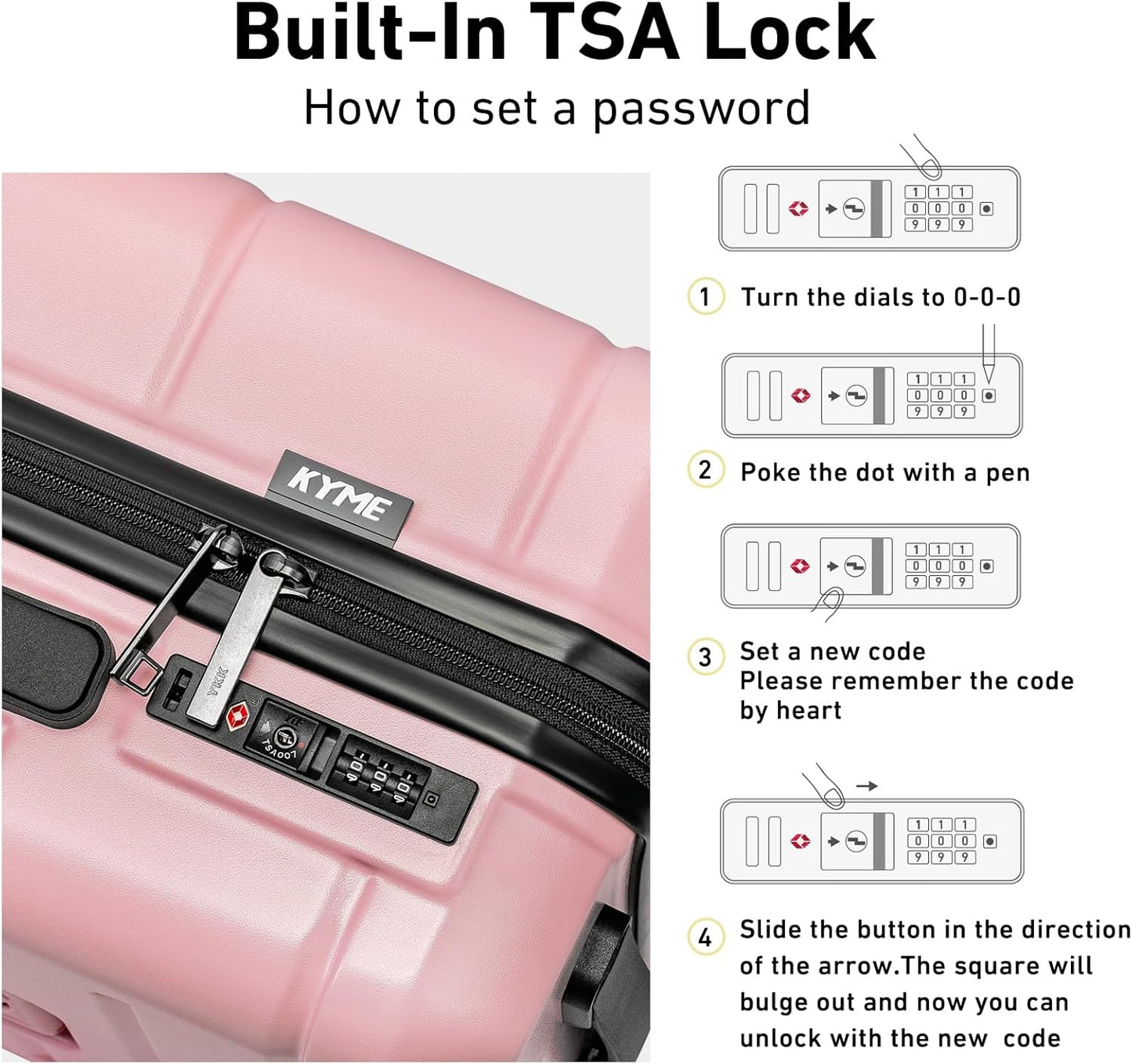 KYME 26 Inch Luggage TSA Approved Hard Shell Suitcases with Spinner Wheels Durable Medium Travel