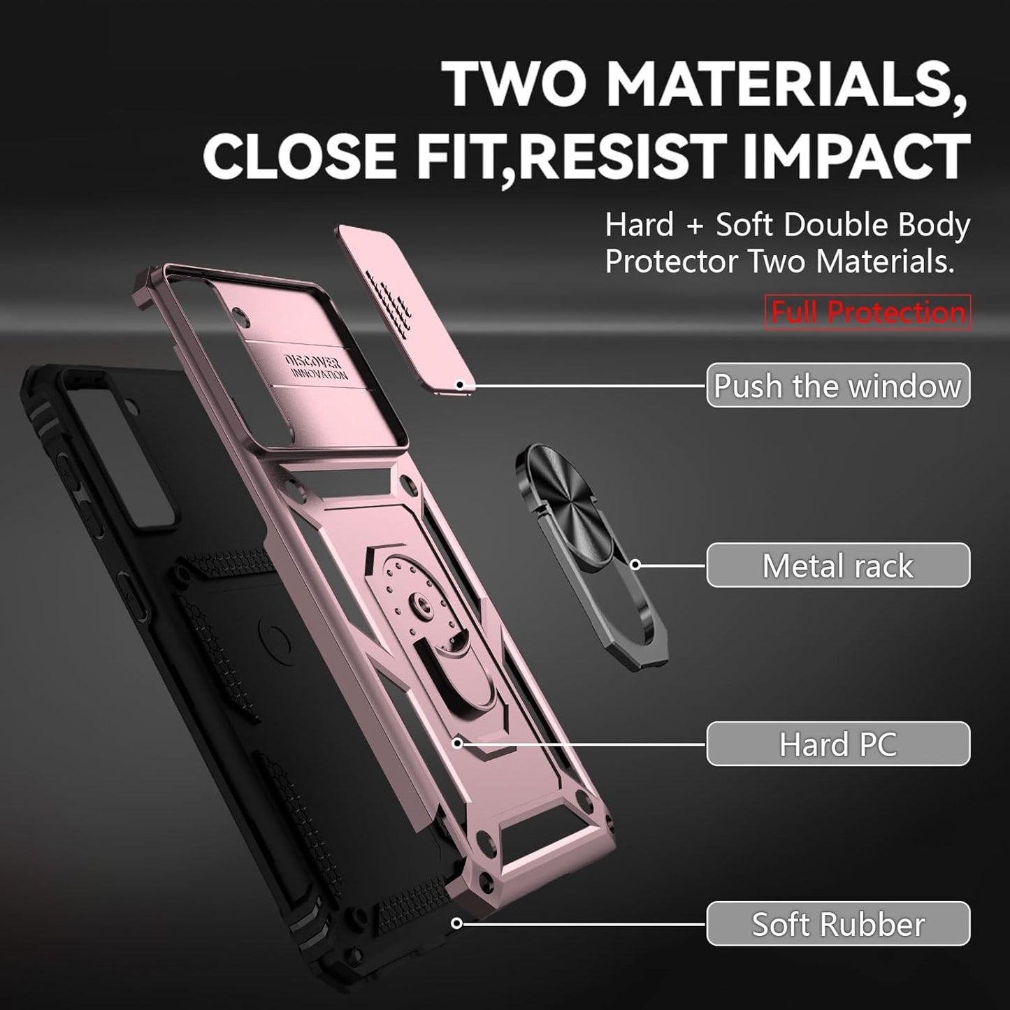 for Samsung S21 FE Case with Screen Protector: [Military Grade 20ft. Drop Tested] Ring Shockproof Protective Phone Case for -Samsung Galaxy S21 FE (Rose Gold)