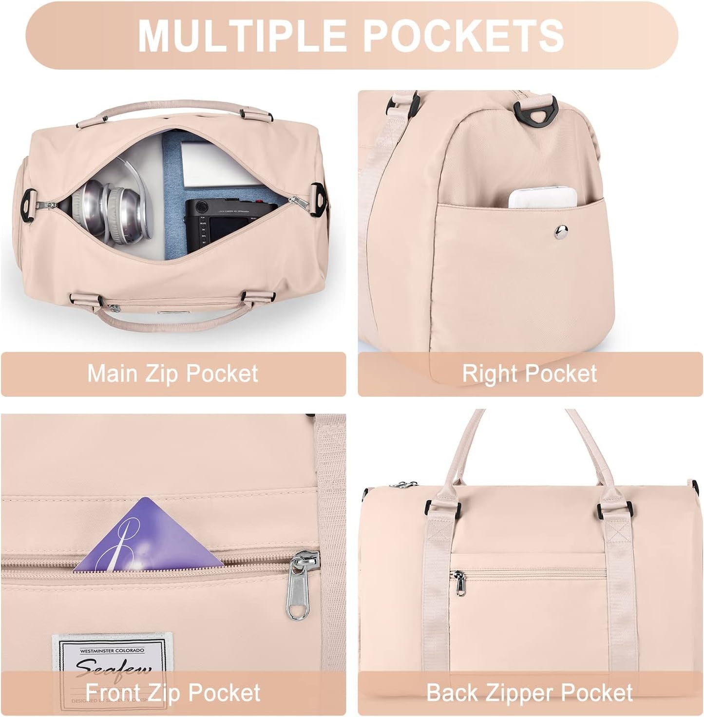 Gym Bag for Women with Shoes Compartment Small Duffel Bag Sport bag with Toiletry Bag Overnight Travel Tote Bags Weekender Carry on Bag Personal Item Bags for Airlines White