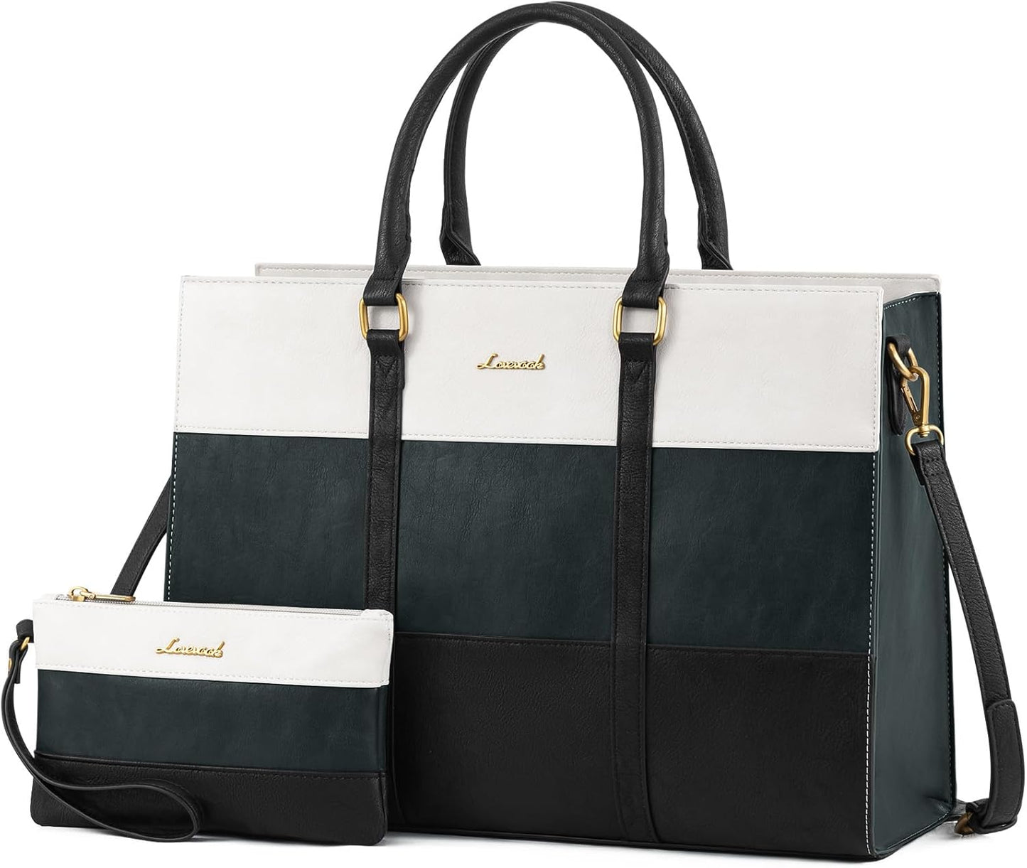 LOVEVOOK Laptop Bag for Women, 15.6 Inch Laptop Tote Bag, Vintage Leather Work Bags for Women, Waterproof Computer bag with Clutch Purse, Large Capacity Briefcase, Business Office Bag