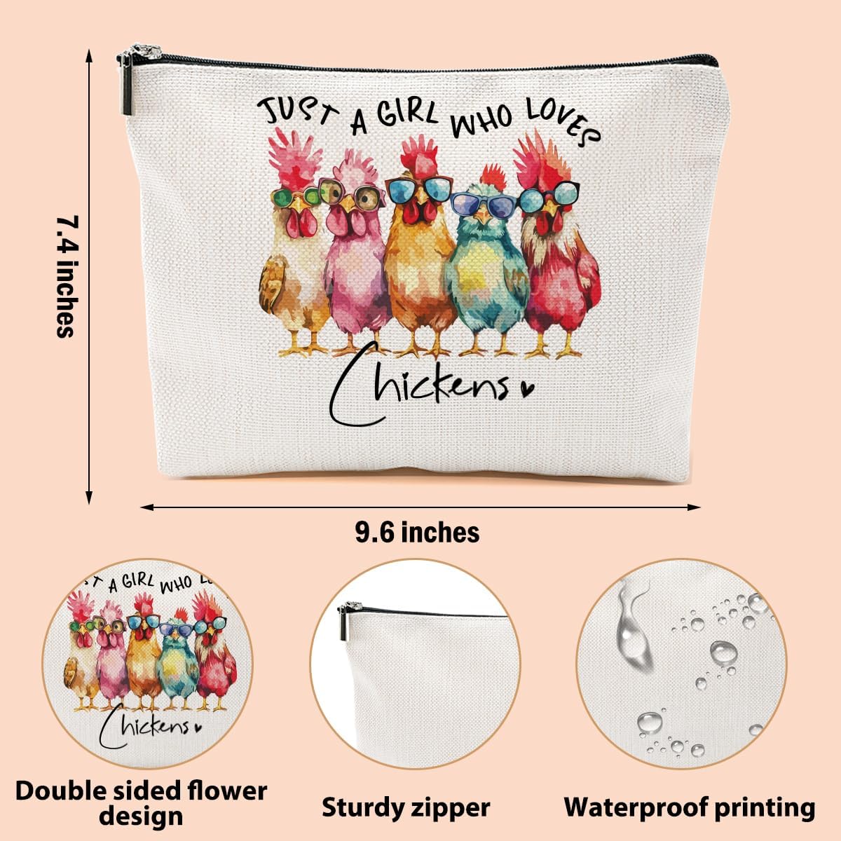 Chicken Gifts Makeup Bag, Chicken Lover Gifts for Women Girls Friends Christmas Birthday Friendship, Animal Lovers Cosmetic Bag Travel Organizer Bags Makeup Pouch