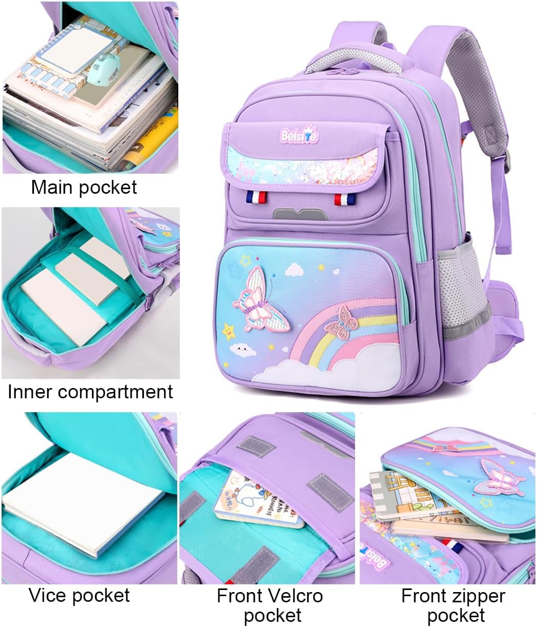 JiaYou Unisex Child Backpack Multi Layer Primary School Daypack with Detachable waist belt(Dark