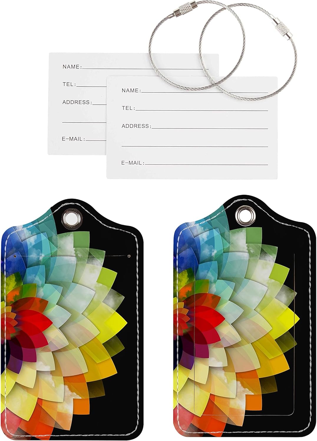 Luggage Tags for Suitcases, 2 Pack Cute PU Leather Suitcase Tag Identifiers TSA Approved with