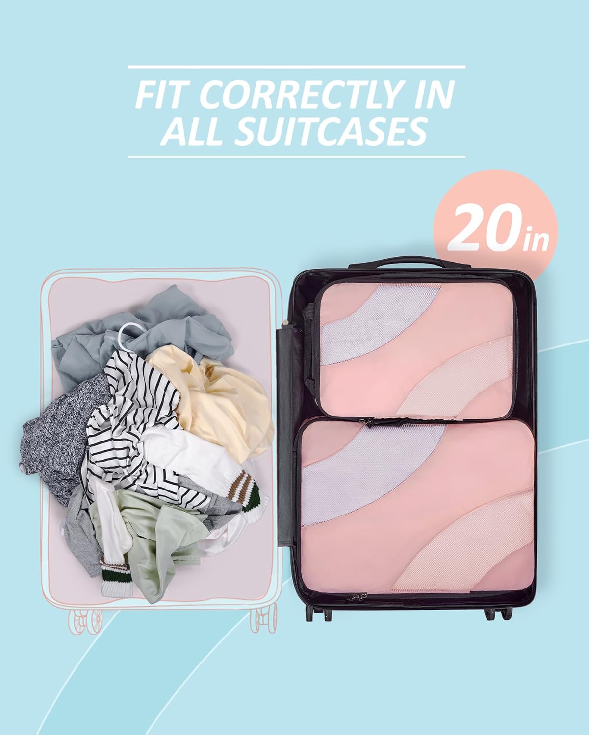 BAGSMART Compression Packing Cubes, 6 Set/4 Set/2 Set Travel Packing Cubes for Carry on Suitcases