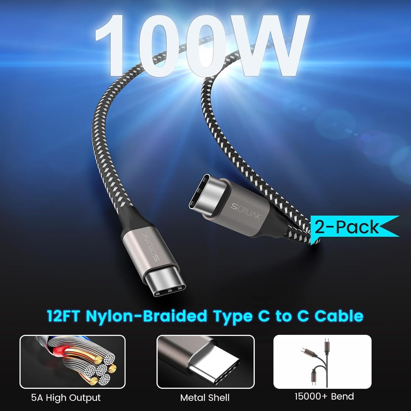 45W USB-C Charger, 2-Pack 45 Watt Super Fast Charger Type C Wall Charging Block with 2X 12FT Type C Cable for Samsung Galaxy S25 Ultra/S25/S25+/S24 Ultra/S23+/S23/S22/S20,Note 10/20,Tab S9/S8
