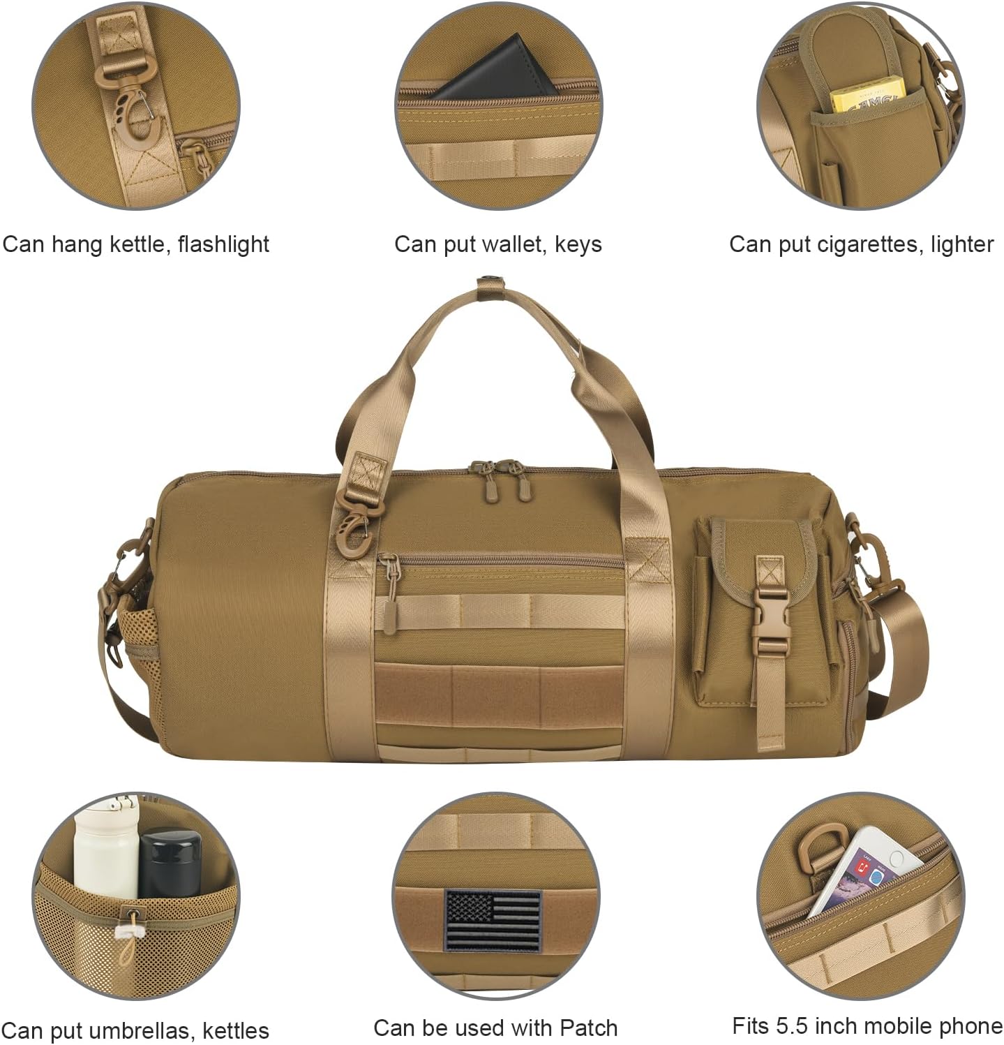 ArcEnCiel Medium Tactical Duffle Bag Men Gym Pack Molle Shoulder Bags Shoes Storage Sports Handbag