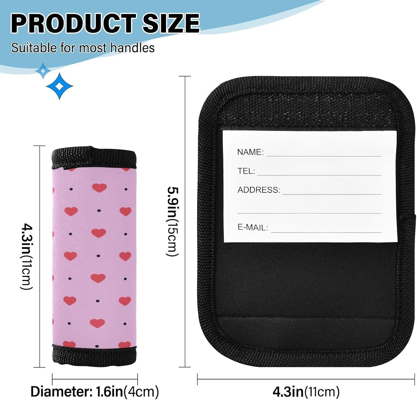 Love Hearts 2 Pack Luggage Handle Wrap for Suitcase Luggage Identifier Travel Tags Handle Protection Sleeve Cover