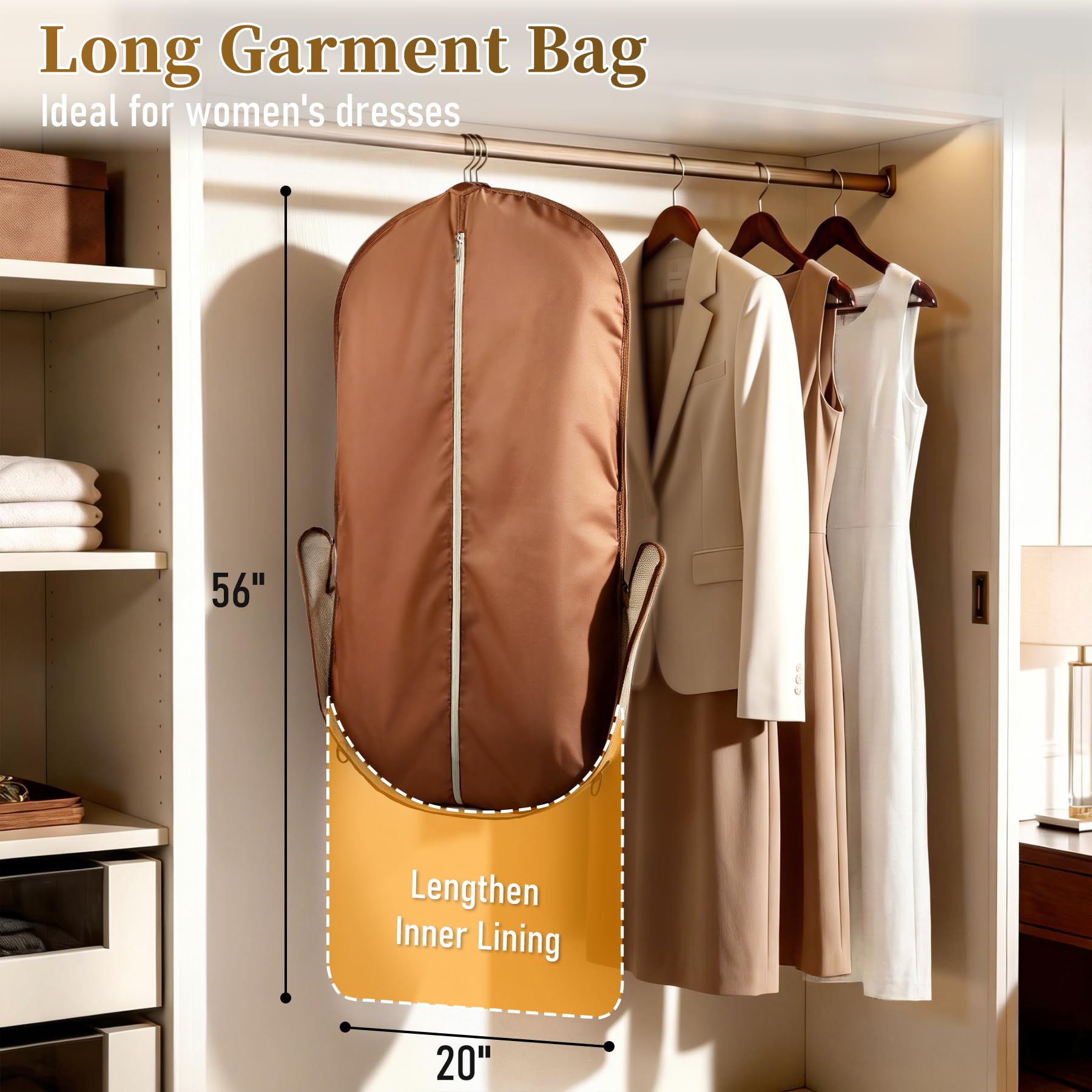 MISSLO Carry on Garment Bags for Travel for Women 56" Foldable Dress Bag with Large Pockets Bag