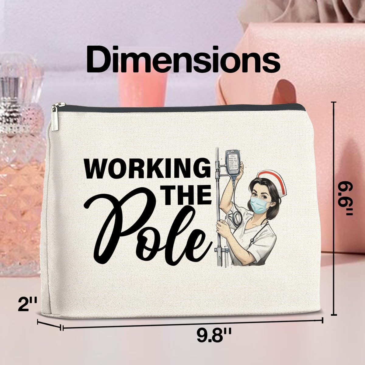 Nurse Gifts Makeup Bag, Funny Nurse ICU Nurse ER Nurse RN Appreciation Gifts, Nurse Graduation Gifts, Working The Pole Nurse Zipper Makeup Pouch