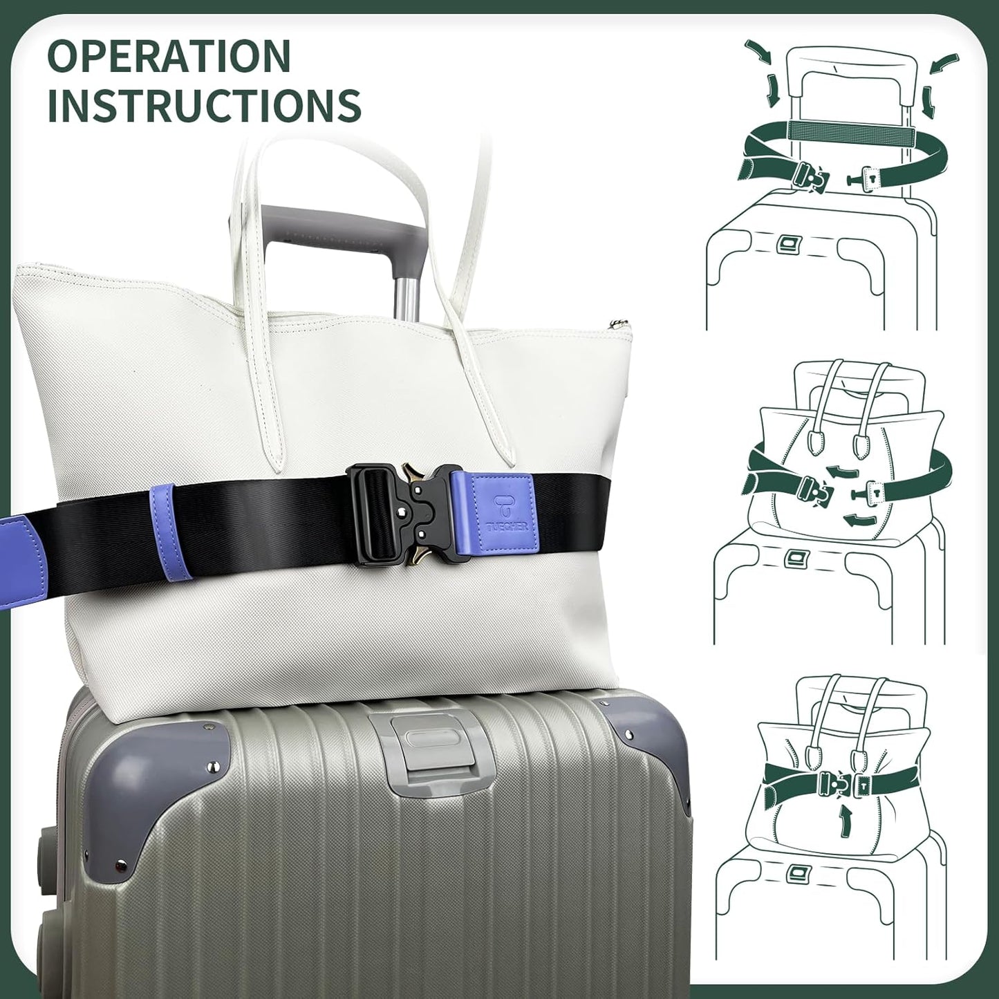 Luggage Straps for Carry On, Vethers Add a Bag Travel Belt, Hands Free Luggage Helper, Adjustable and Stylish Belt with Metal Buckles for Second Bag, Tote, Airport Travel Accessory (Mar)