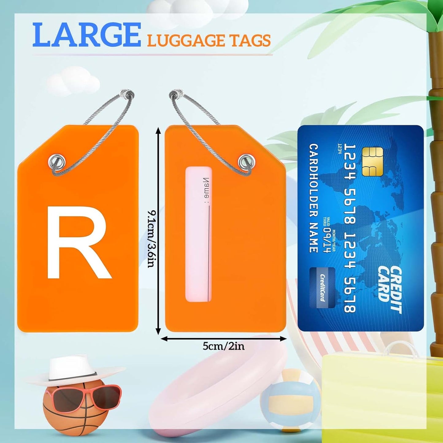 8 Pcs Initial Letter A-Z Luggage Tags Silicone Suitcase Instrument Tag with Name Card and Stainless