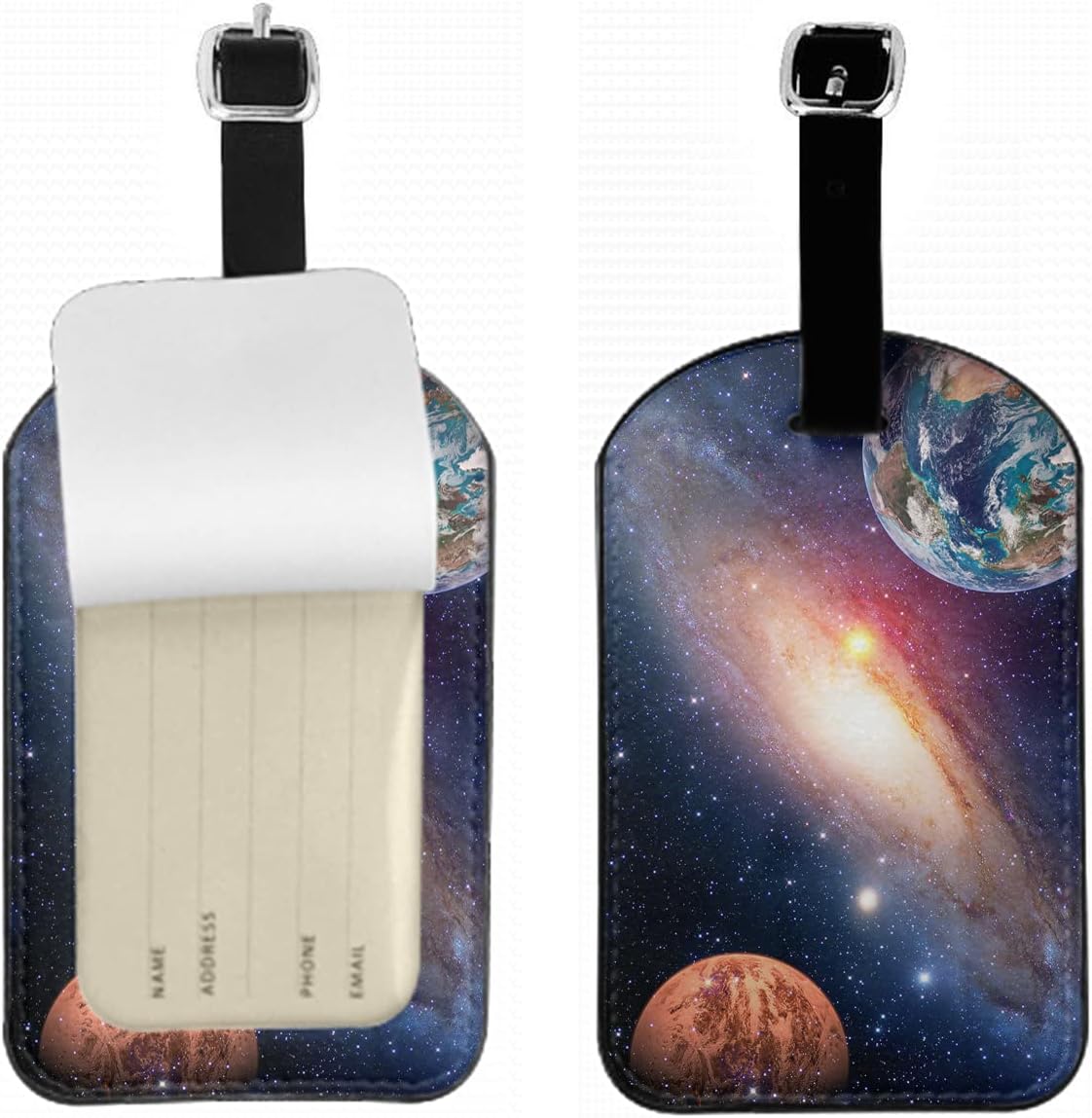 Planetary Galaxy Travel Baggage Bag Tags Earth Mars Cosmic Astronomy Solar System Astrology Luggage Tags Travel Suitcase Tags with Name ID Card for Luggage Suitcase Schoolbag Lunchbag, 1 Pack