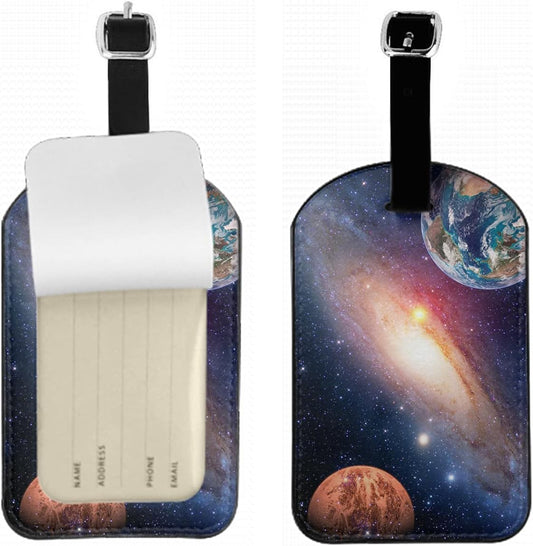 Planetary Galaxy Travel Baggage Bag Tags Earth Mars Cosmic Astronomy Solar System Astrology Luggage Tags Travel Suitcase Tags with Name ID Card for Luggage Suitcase Schoolbag Lunchbag, 1 Pack