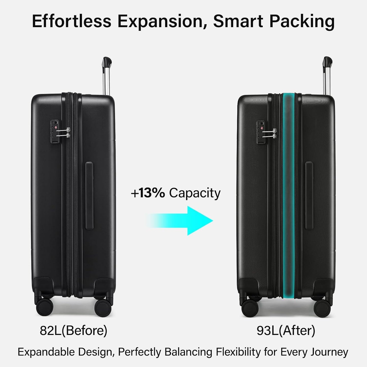 Hanke Expandable 26 Inch Luggage with Spinner Wheels, Hardside Large Suitcase, All-PC Hard Shell Travel Luggage, TSA Lock, Lightweight Durable Checked-Medium (Jet Black, 93L)
