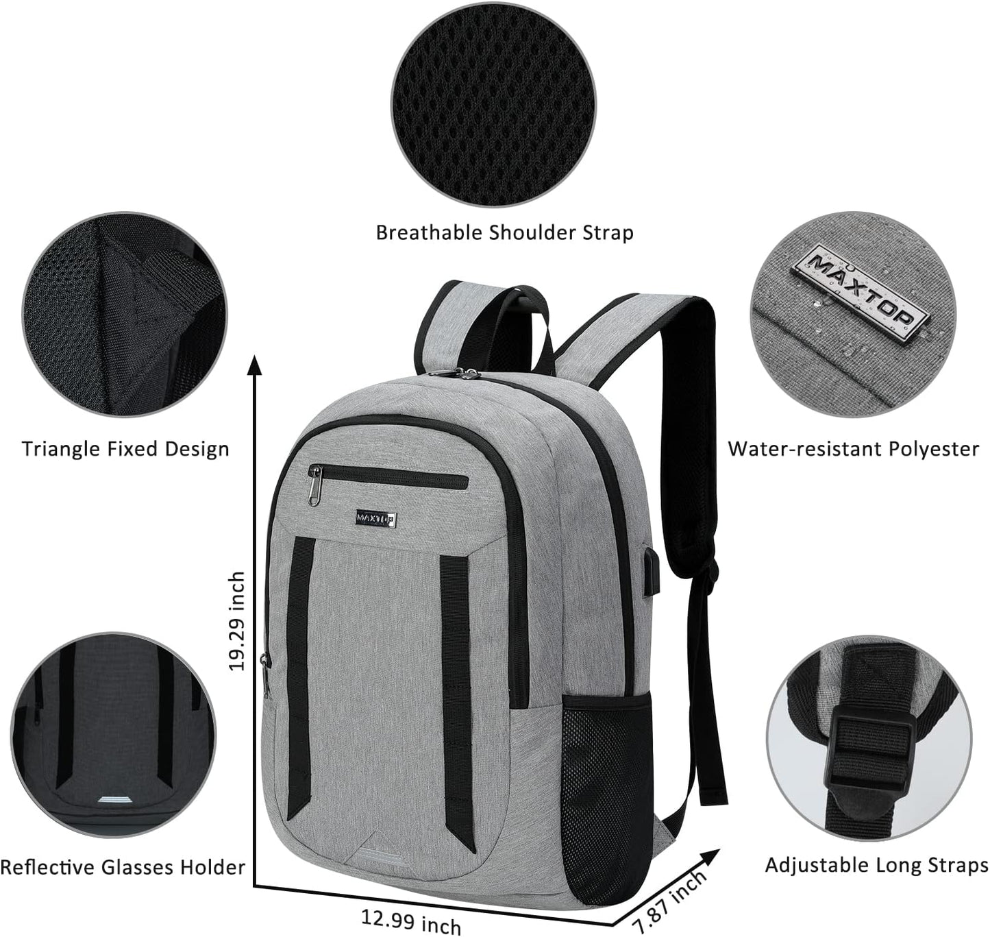 MAXTOP Travel Laptop Backpack Business Backpacks with USB Charging Port Water Resistant School College Bookbag