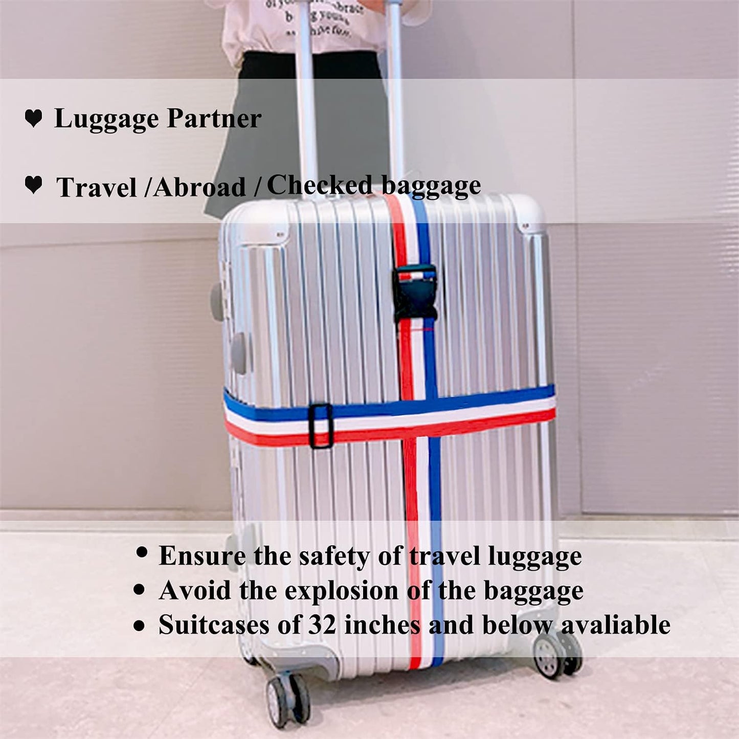 2 Pack Luggage Straps, Bright Colors Adjustable Suitcase Belts with Quick Release Buckle (FranceColor)