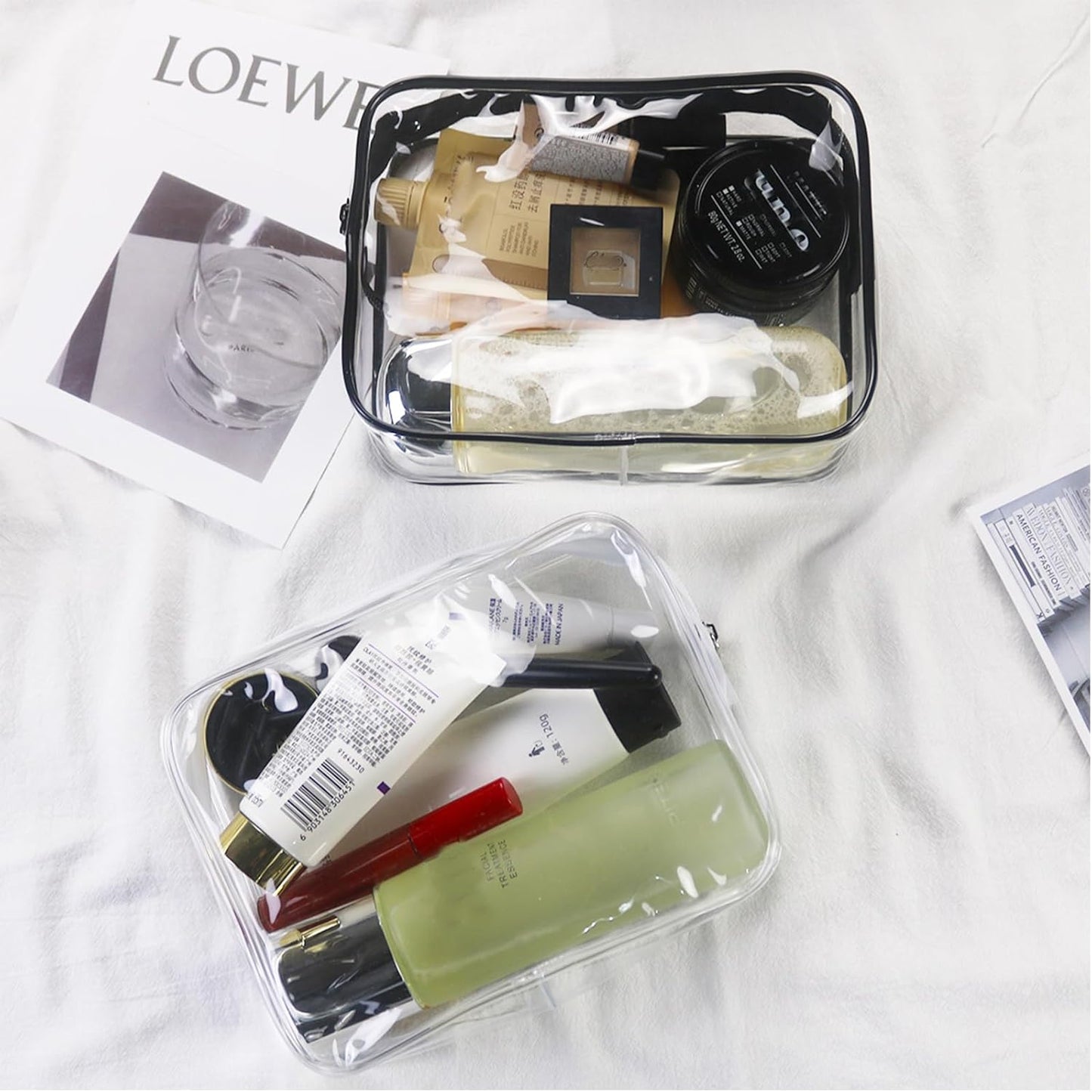 20 Packs Clear Cosmetics Bags for Women Men Waterproof Toiletry Bags PVC Makeup Bags Organizer Case with Zipper for Travel Bathroom (Black&White)