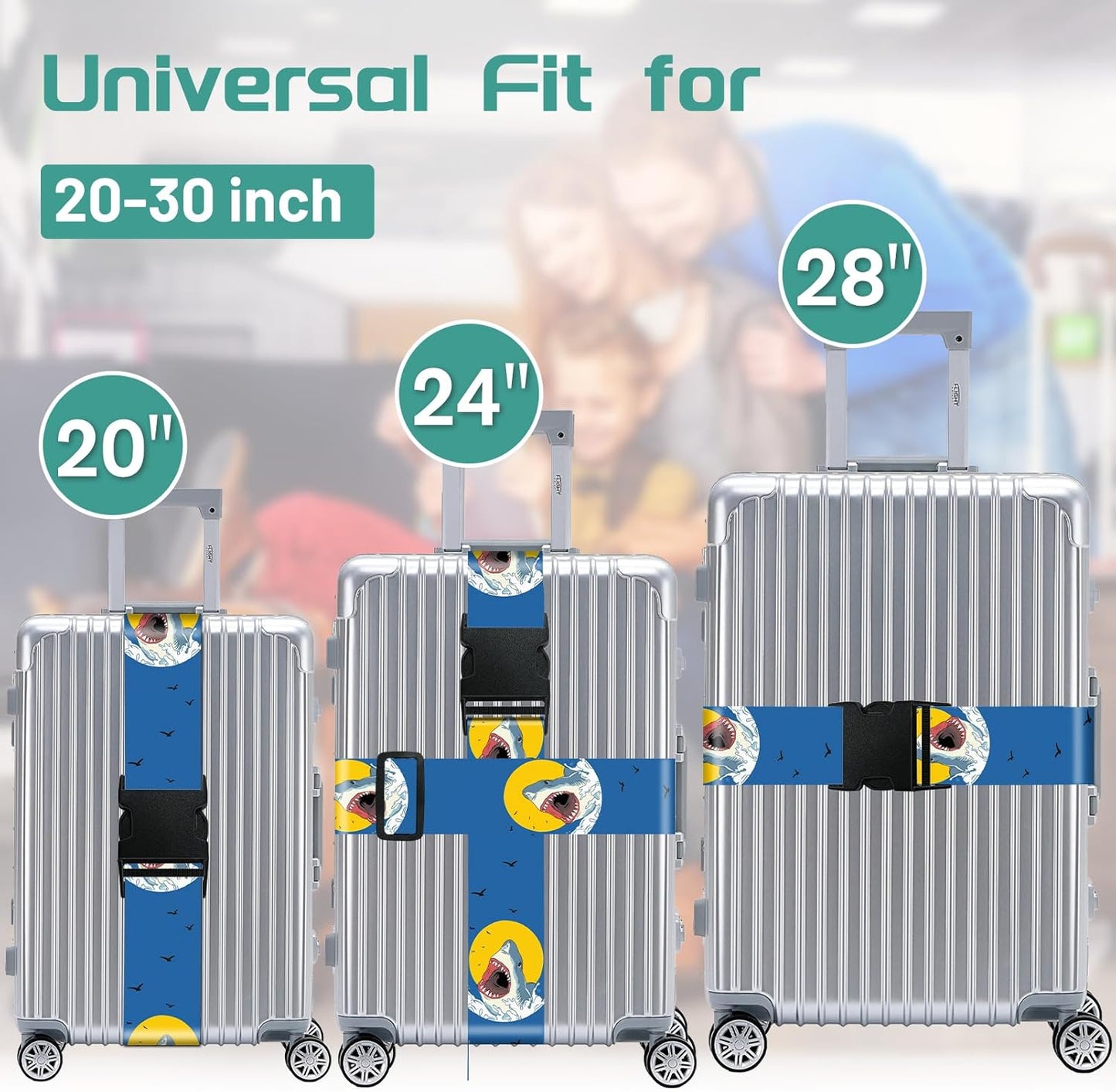 Slohif Luggage Straps for Suitcases Travel Belt Accessories Luggage Connector Identifiers 2 Pack Over Handle with Buckle Unique Nylon Adjustable Strap for Sleeping Bag Car Seat Shark