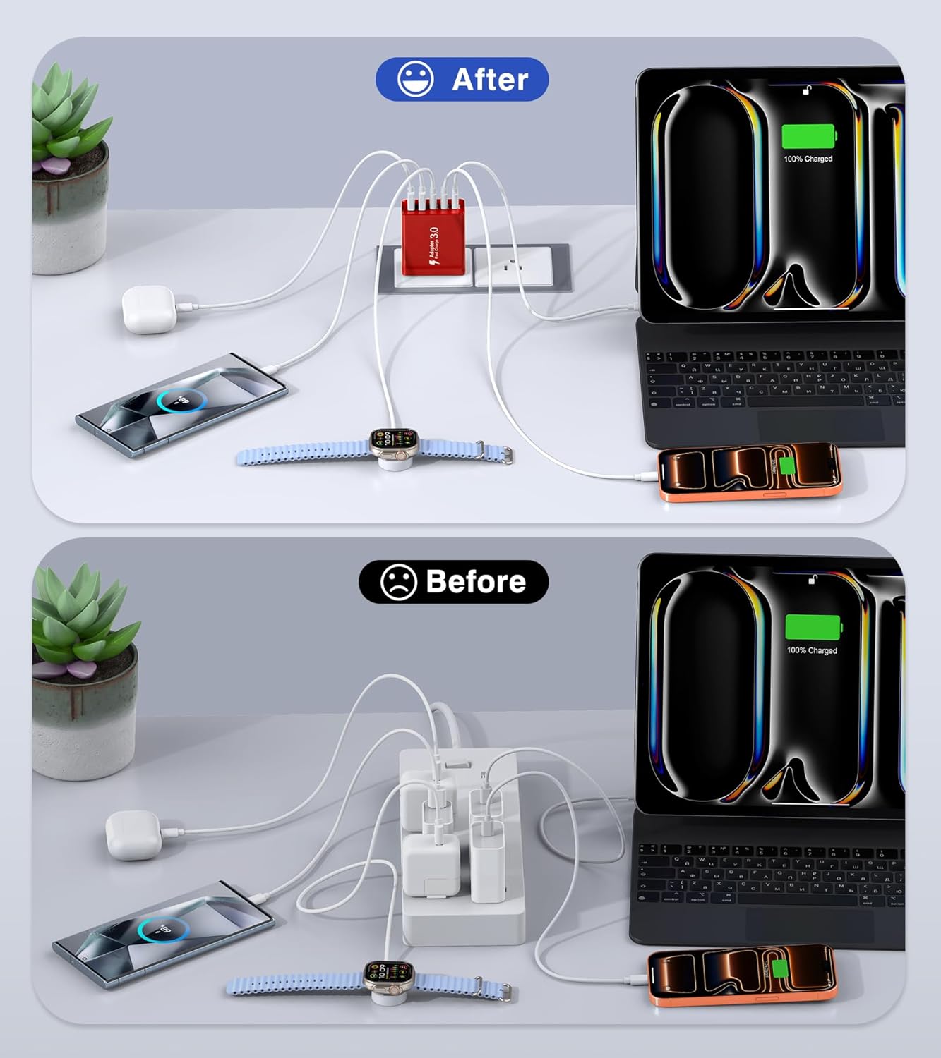 2Pack USB C Fast Charger Block,60W 5-Port Type C Wall Charger Brick,2 USB A and 3 USB C PD3.0 Multiport Charging Plug Power Adapter Brick Cube for iPhone 17/16/15/14/13,Pad Mini/Pro, GalaxyS23 S22