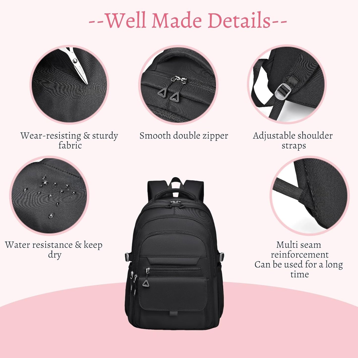 Backpack for Girls, Solid-Color School Backpack for Kids Students, Aesthetic Girls Bookbag for Elementary School Travel Daypack,Pink