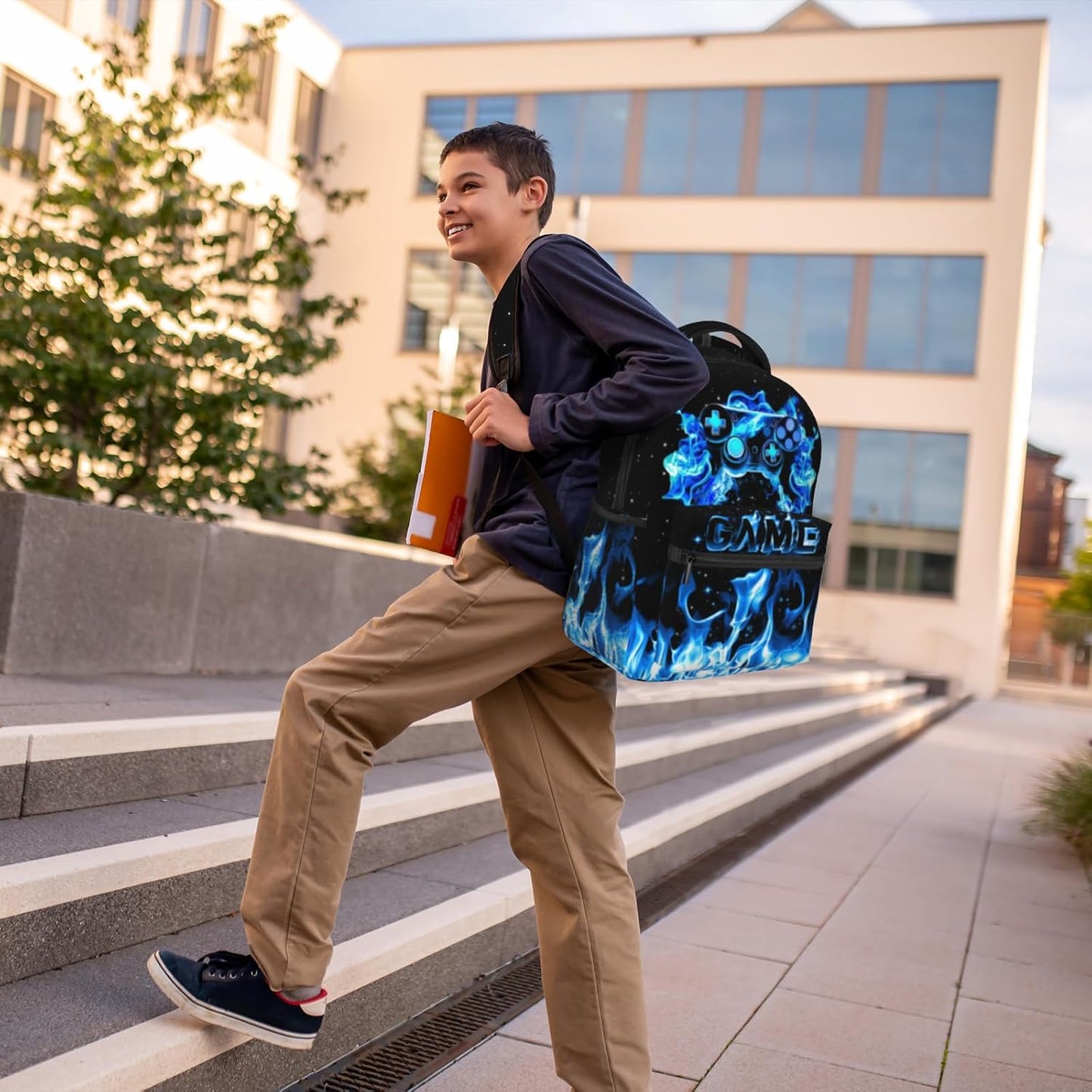 School Backpack For Boys Blue Gamepad Boy Backpack For Kids Children Teens Elementary Middle School Fire Boys Backpacks Ages 6-18 Video Games Bookbag back pack for Adults Teens Boy