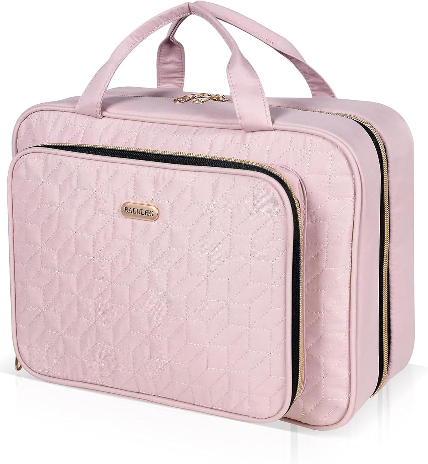 Travel Hanging Toiletry Bag for Women, Water-Resistant Cosmetic Organizer with 4 Compartments & 360° Swivel Hook, TSA-Approved Makeup Bag for Shampoo, Full Sized Container, Toiletries (Pink)