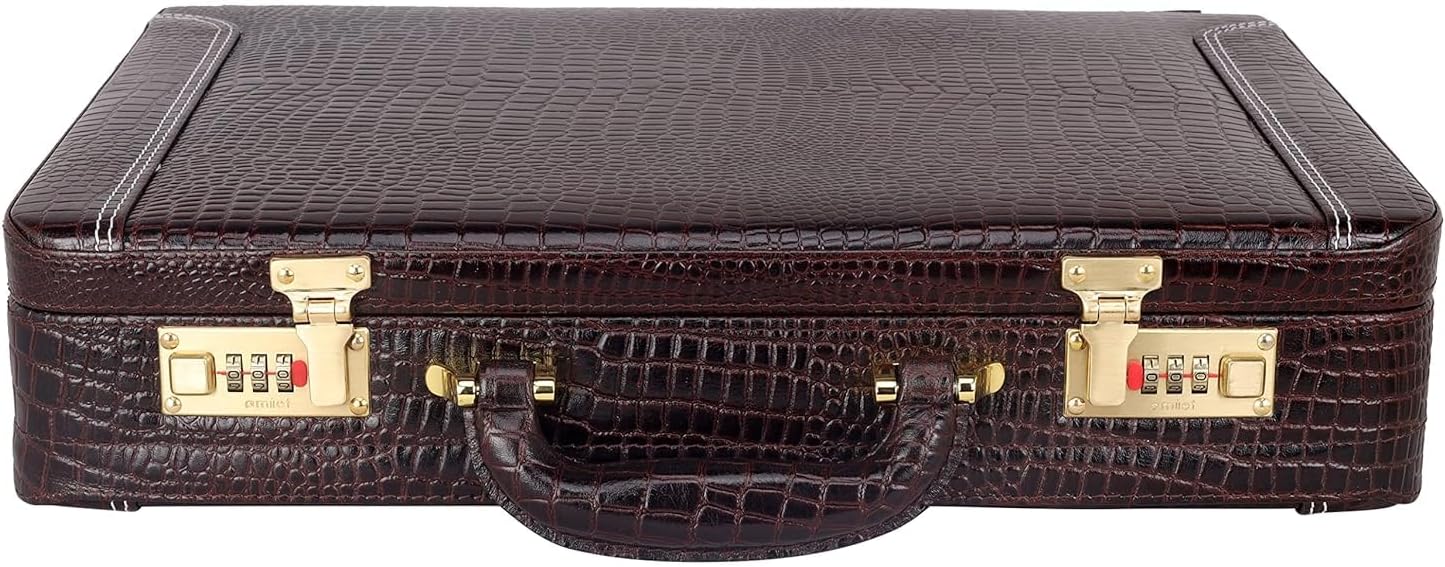 Full Grain Leather Briefcase Attache Case For Unisex Size L18 x W5 x H12 Inches Expandable Briefcase Bag