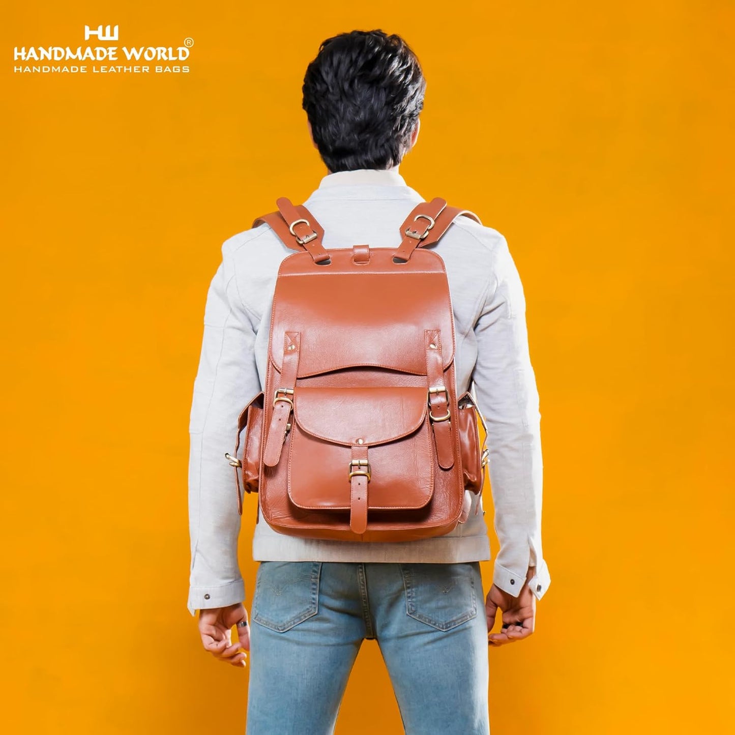 Handmade World Vintage Full Grain 20 Inch Leather Laptop Backpack Casual Bookbag Daypack Camping Travel Rucksack Knapsack