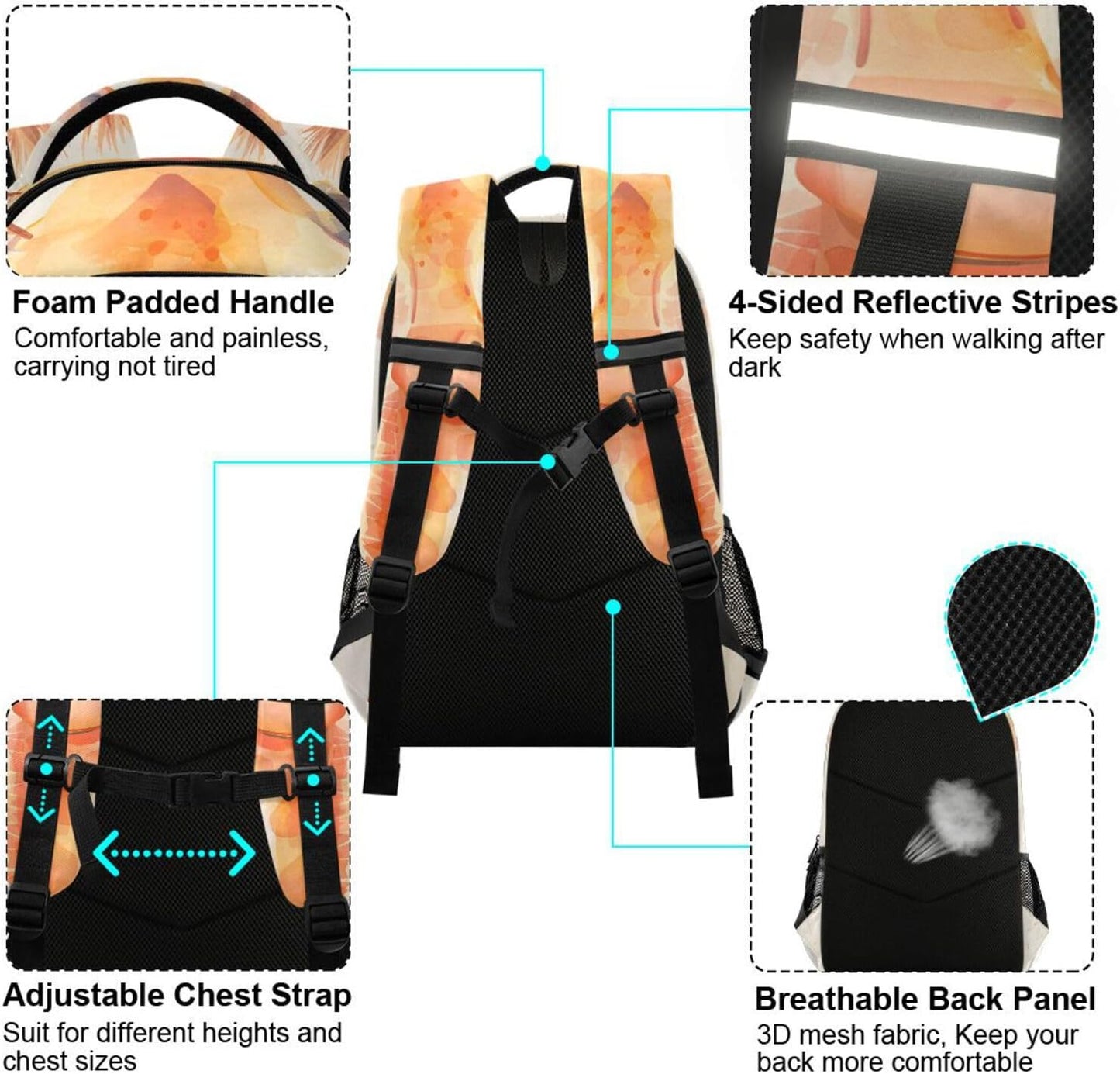 Giraffe Brown Backpack for Boys Girls Elementary School Bag Kids Bookbag Travel Rucksack