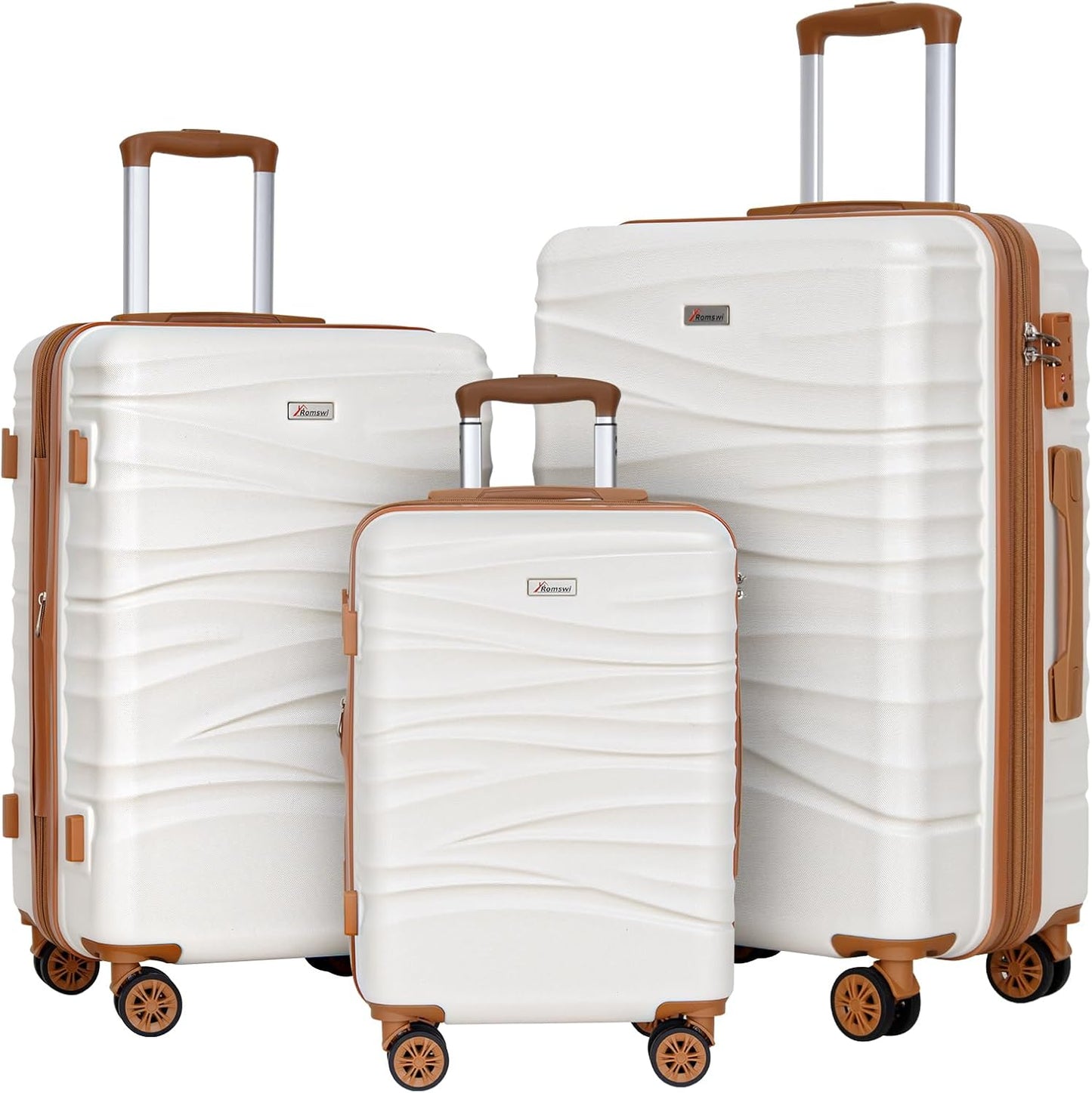 Romswi Luggage Sets 3 Piece Expandable PC+ABS Suitcases, Durable Hardshell Lightweight Suitcase Set with TSA Lock Dual Spinner Wheels, 20/24/28 Inch,White