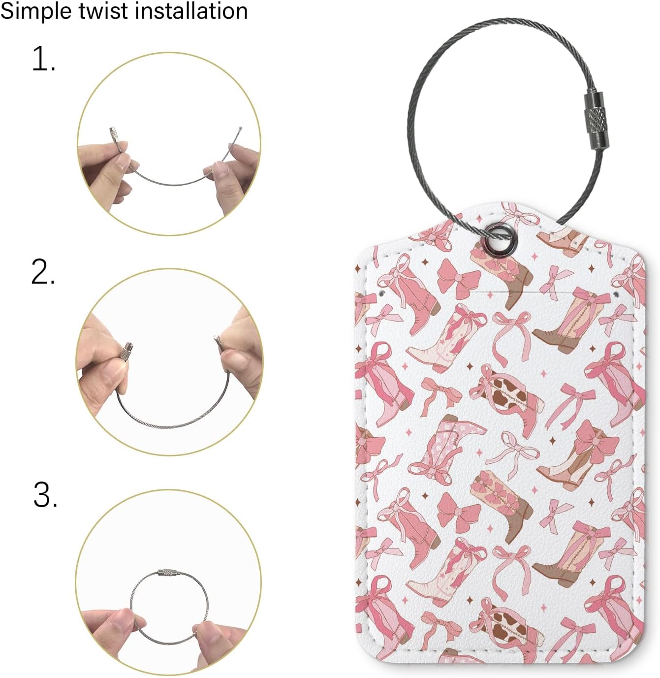 Pink Bow Luggage Tag,Preppy Gifts,Coquette Western Luggage Tags for Suitcases,Trendy 2 Pack Luggage Tags for Travel,Teen Girls Gifts Suitcase Tags