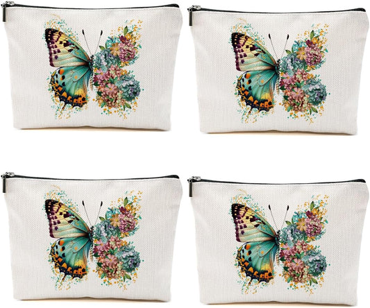 4PCS Aesthetic Butterfly Floral Makeup Bag Flowers Butterfly Gifts Cosmetic Bags for Women Girls, Aesthetic Zipper Pouch Travel Toiletry Bag Friend Gifts for Sisters Bestie Girlfriend