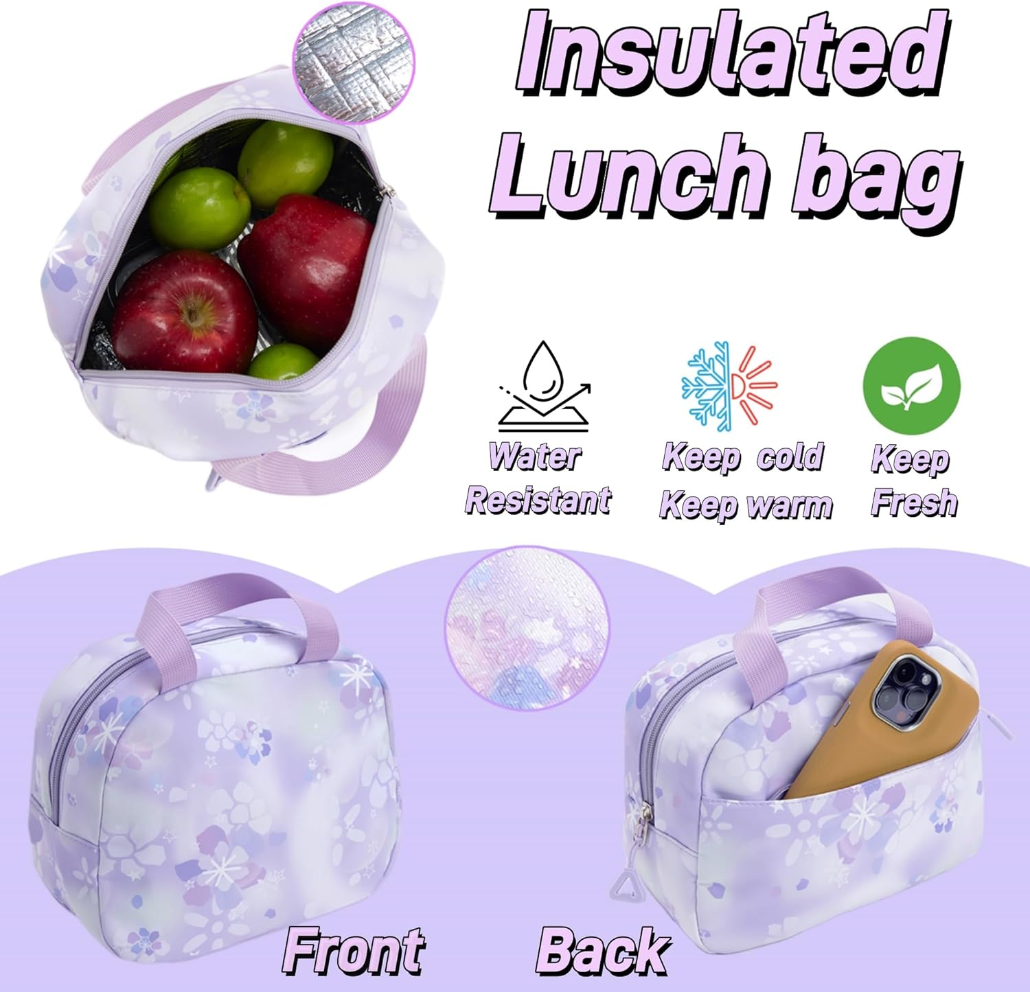 Kids Backpack for Girls Flower schoolbag with Lunch Bag & Pen Case Waterproof Girl Bookbag for