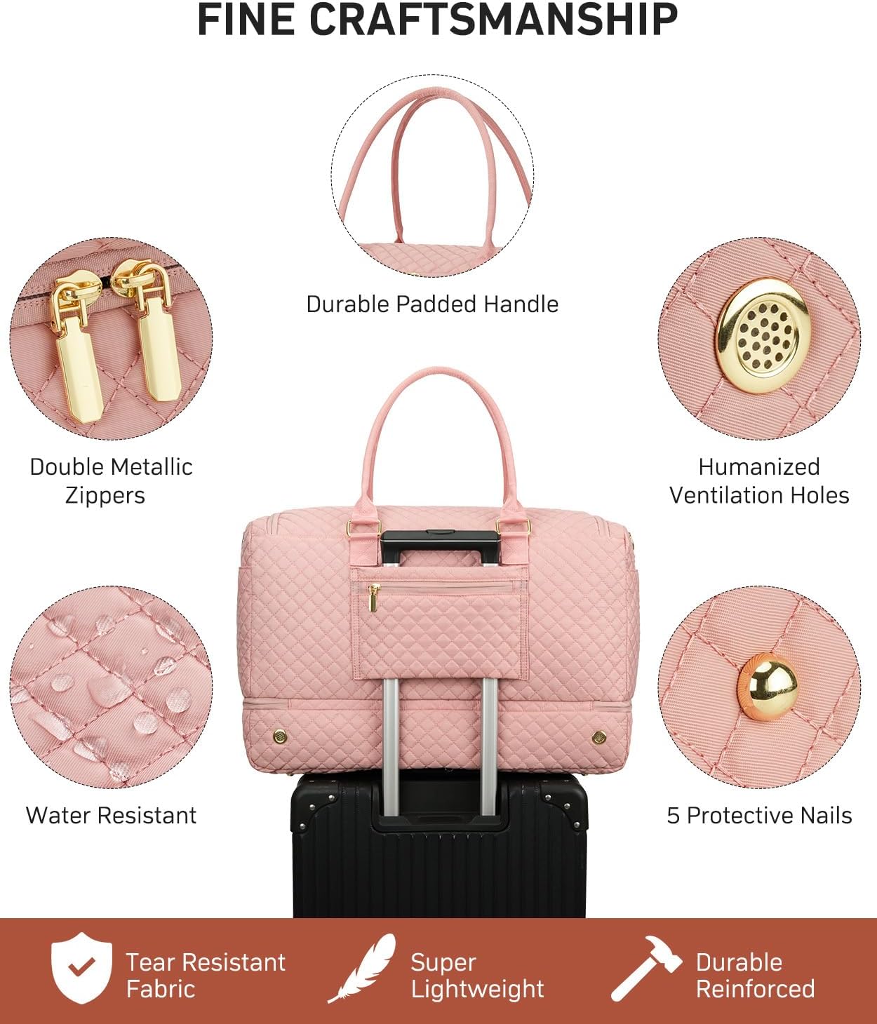 Travel Duffle Bag, Weekender Bags for Women with Shoe Compartment, Overnight Bag with Toiletry Bag, Carry On Duffel Bags For Airplanes, Yoga Gym Duffel Bag, Pink