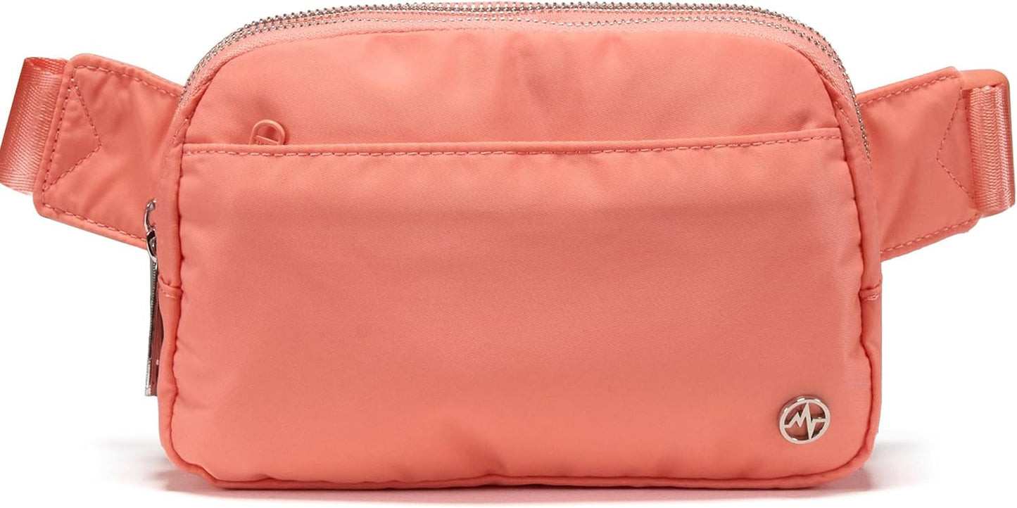 Pander Everywhere Belt Bag for Women, 5 Zipper Pockets Nylon Crossbody Fanny Pack Purse (Dark Salmon).