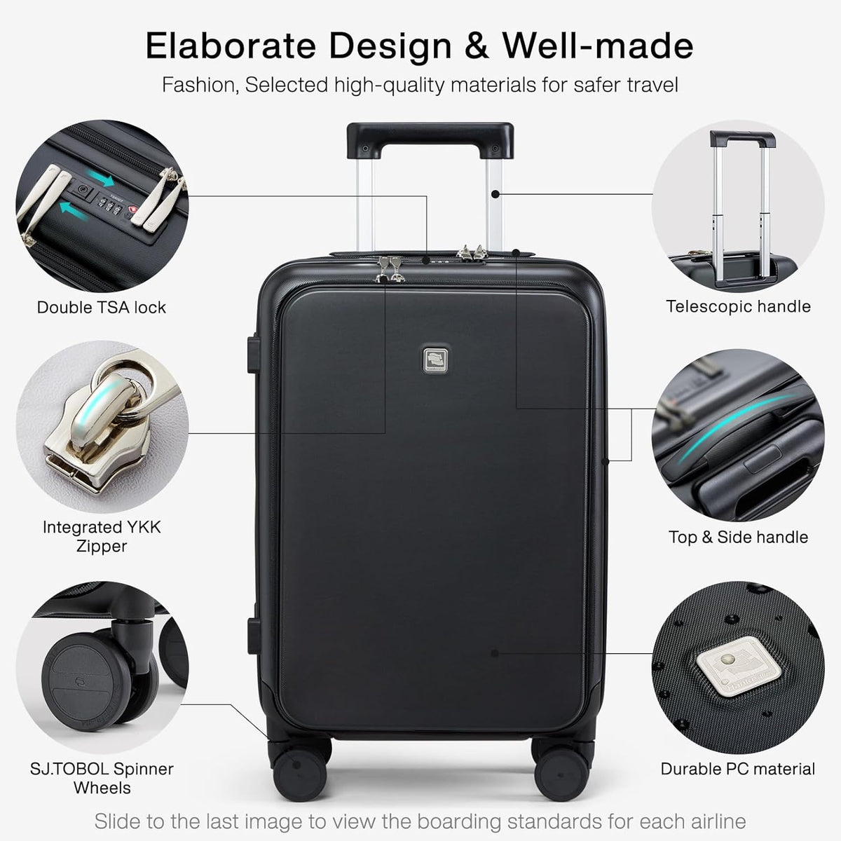 Hanke Grace Carry On Luggage with Wheels Airline Approved Hard Shell Suitcases with Front