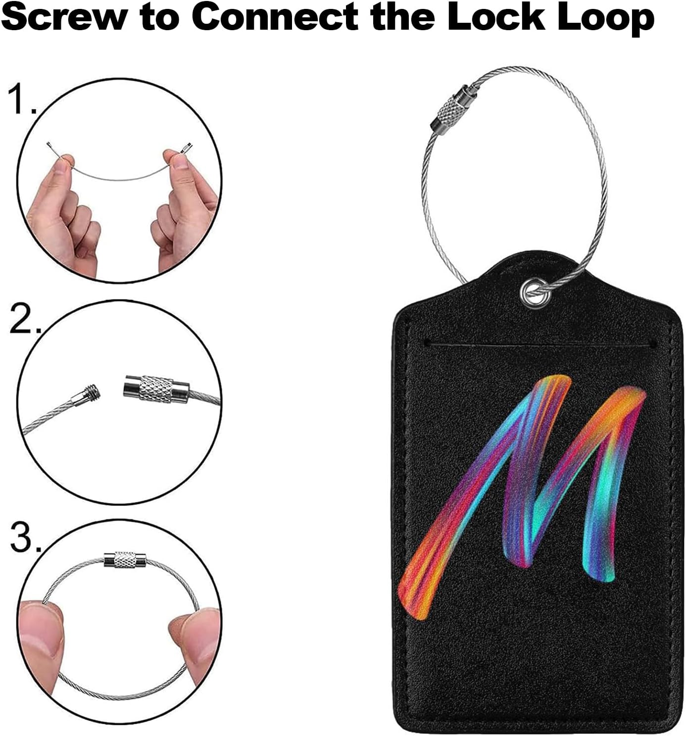 2 Pack Initial Luggage Tags for Suitcase, Colorful Letter Design Cruise Name Bag Tags, Novelty Baggage Identifiers with Full Privacy Cover, Leather ID Label for Women Men Kids Travel, Rainbow Letter M