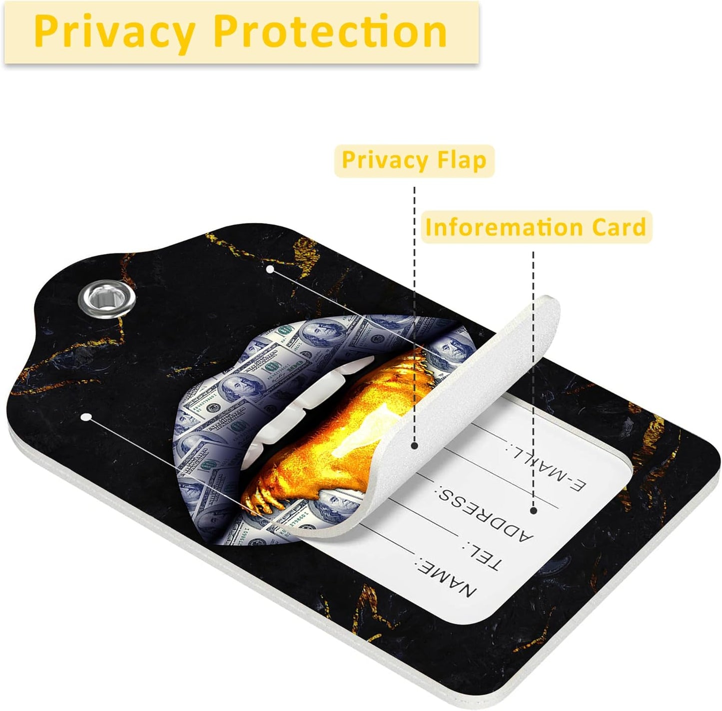 2 Pack Luggage Tags for Suitcases,Gold Lip Luggage Tag,PU Leather Id Label Luggage Tags with Stainless Steel Loop and Privacy Cover for Women Men Teens Travel