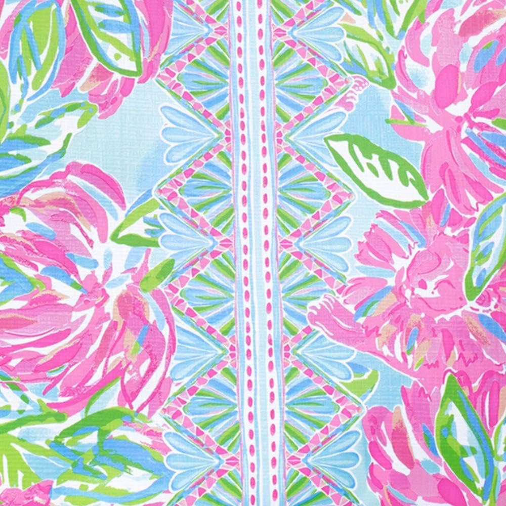 Lilly Pulitzer Pink/Green Market Shopper Bag, Reusable Grocery Tote with Comfortable Shoulder Straps, Totally Blossom