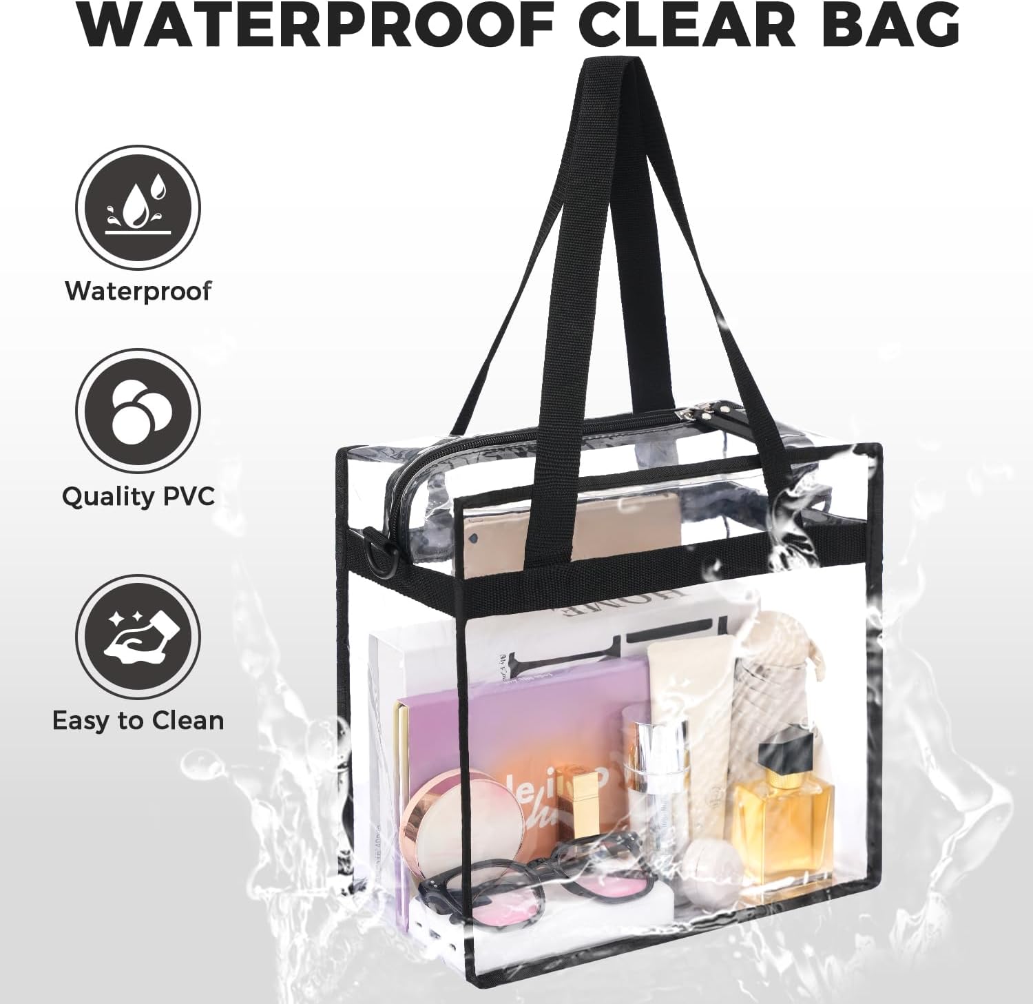 BAGAIL Clear Bags 12x6x12 Stadium Approved Clear Tote Bag with Zipper Closure Crossbody Shoulder