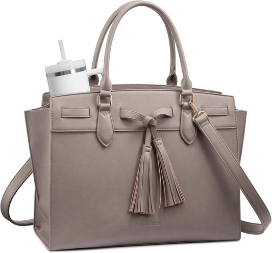 LOVEVOOK Laptop Bag for Women,Work Tote Bag with Large Cup Holder,Leather Computer Bag Teacher Bag Handbag Gifts for Women