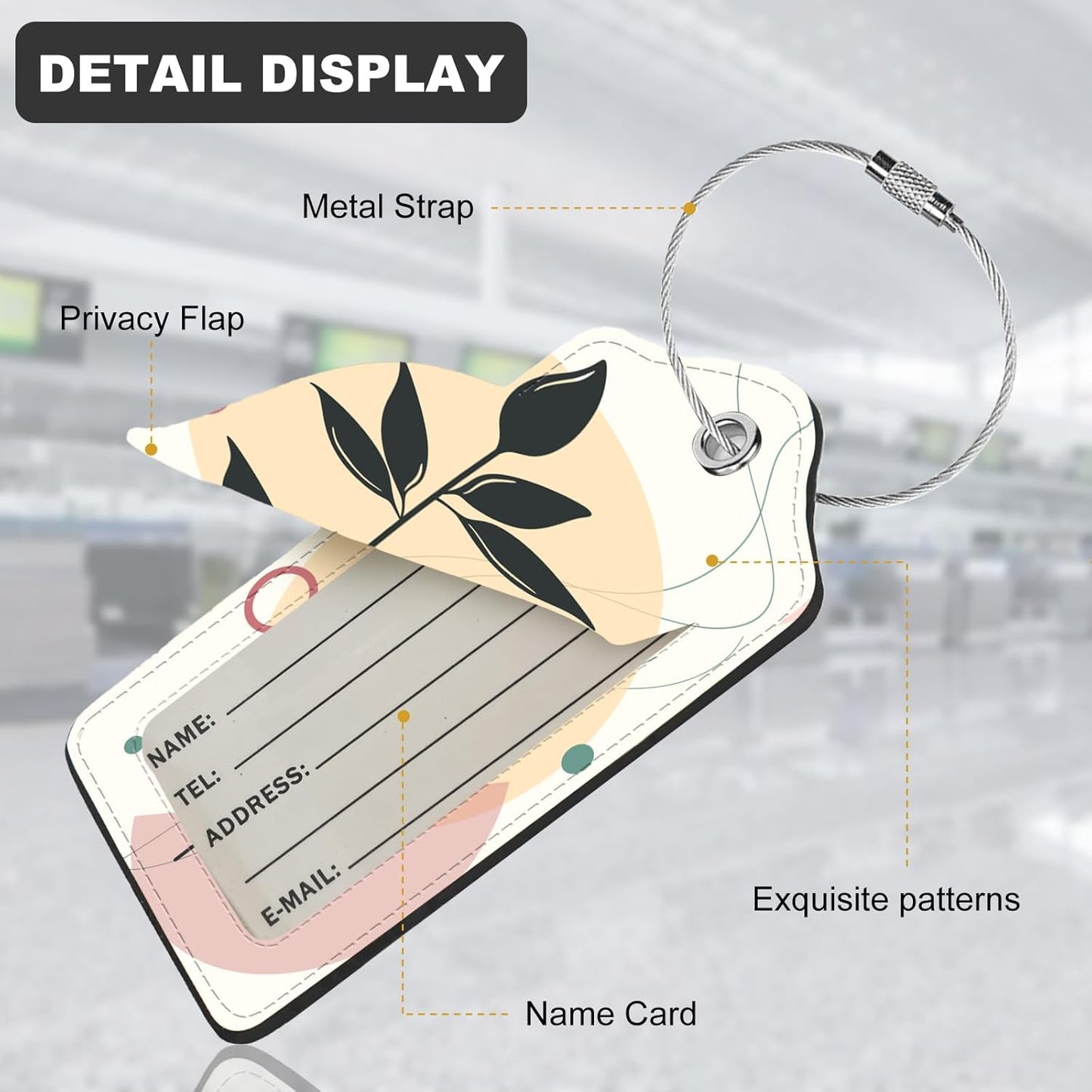 2Pack Luggage Tags for Suitcases, Cute Unique Pu Leather Cruise Luggage Tag with Privacy Cover ID Label Address Card and Metal Ring Suitable for Women Men Kids Travel Bag Abstract Leaf