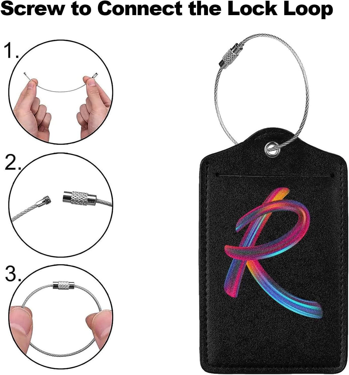 2 Pack Initial Luggage Tags for Suitcase, Colorful Letter Design Cruise Name Bag Tags, Novelty Baggage Identifiers with Full Privacy Cover, Leather ID Label for Women Men Kids Travel, Rainbow Letter R