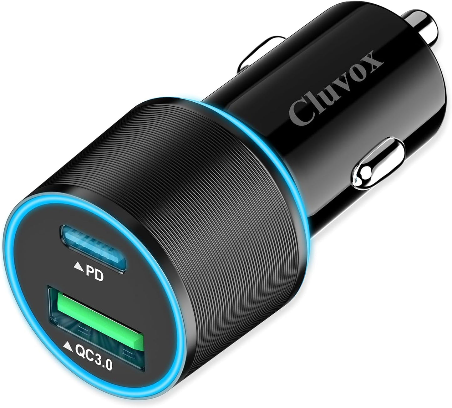 38W USB C Car Charger Adapter, 20W Fast USB-C & 18W Rapid QC3.0 Ports, 12V Cigarette Lighter Adapter for iPhone 17/16 /15, Google Pixel, Samsung, Android Phones Auto Accessories for Men - Black