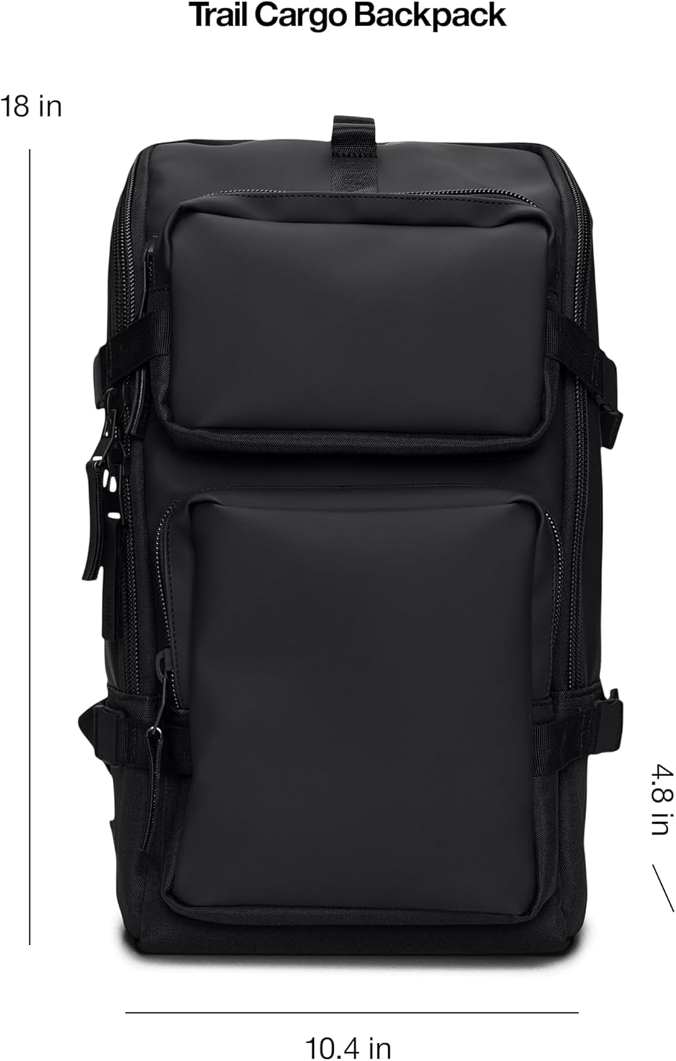 RAINS Trail Cargo Backpack – Black Unisex Cargo Backpack Water Resistant Water Repellent PU Fabric Smooth Feel Outdoor Urban Design 14L Capacity – 2 Year Warranty
