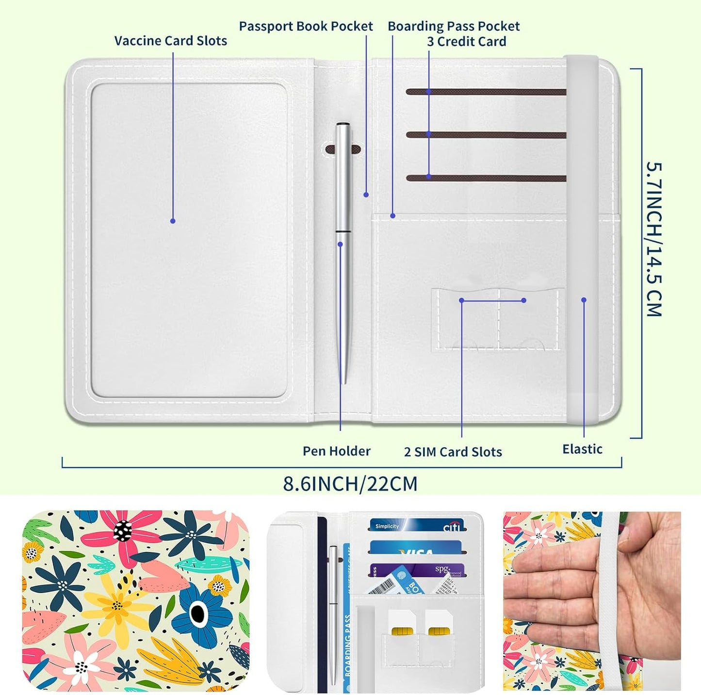 Passport Holder for Travel Essentials, Leather RFID Blocking Passport Wallet Cover Case, Cute Passport Book Holders for Women and Men Colorful Cute Flowers