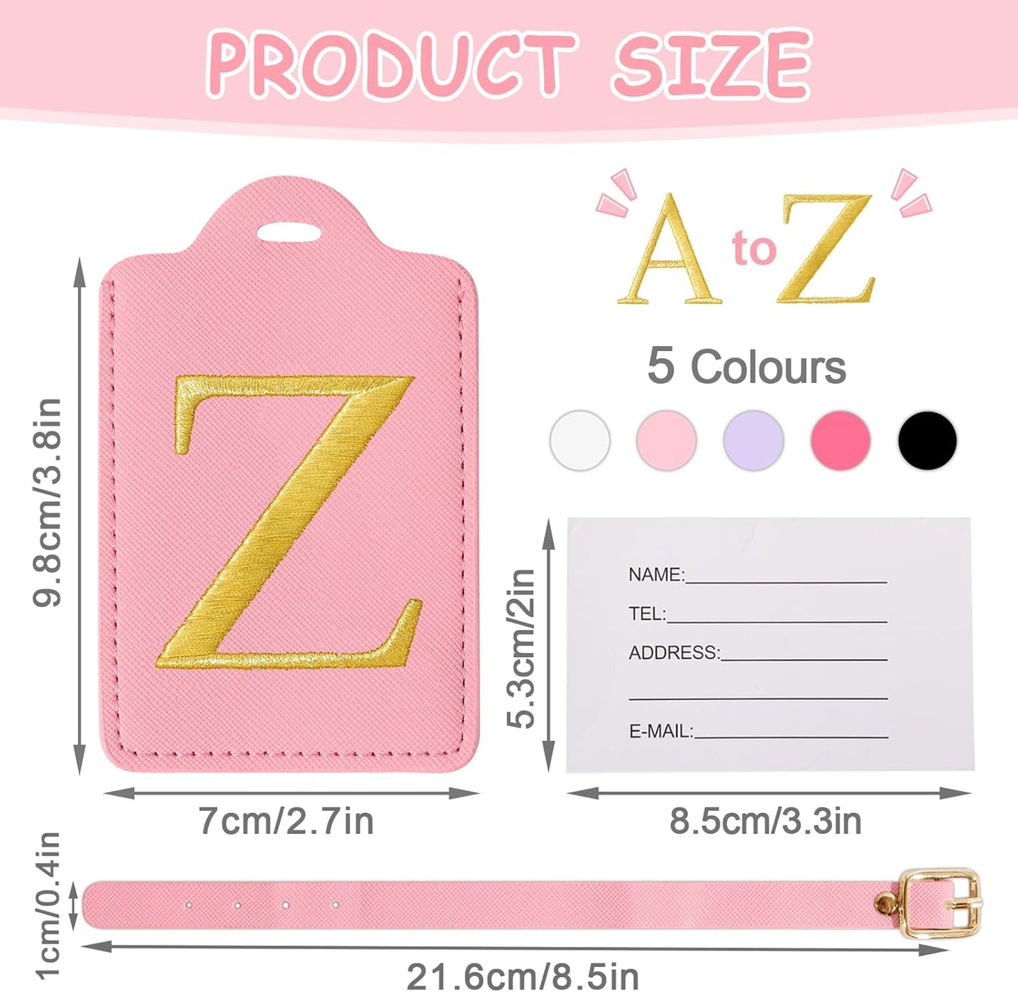 Personalized Initial Letter Luggage Tags for Suitcases,Suitcase Identifier Baggage Tag,Cute Travel Luggage Tags,Best Gift Wedding Birthday for Couples Honeymoon Friend Family Vacation(Pink Z)