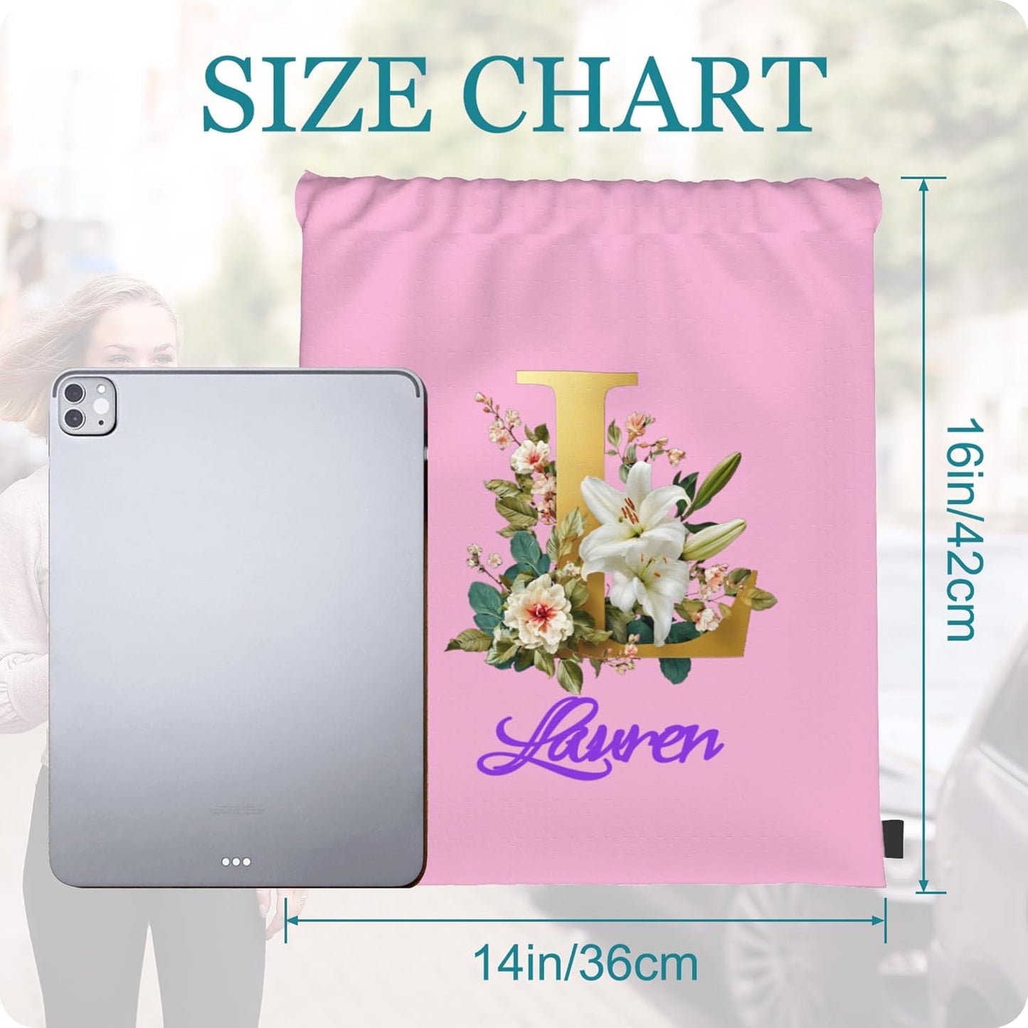 Personalized Drawstring Bag with Your Name Drawstring Backpack for Men Women Small Gym Beach Shopping Sport Yoga Bag (Letter 2)